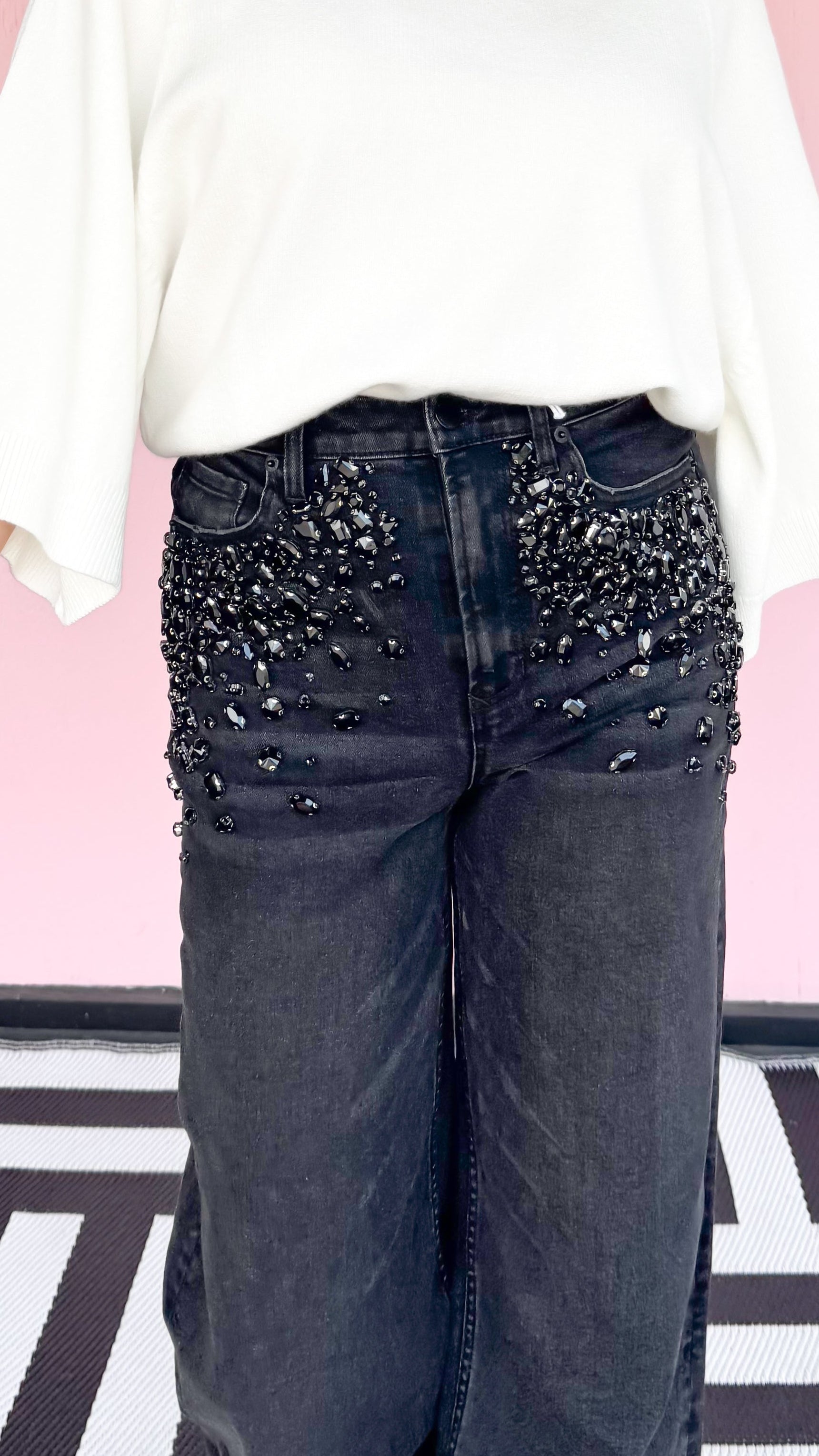 Fiona Wide Leg Sparkle Jean/Black