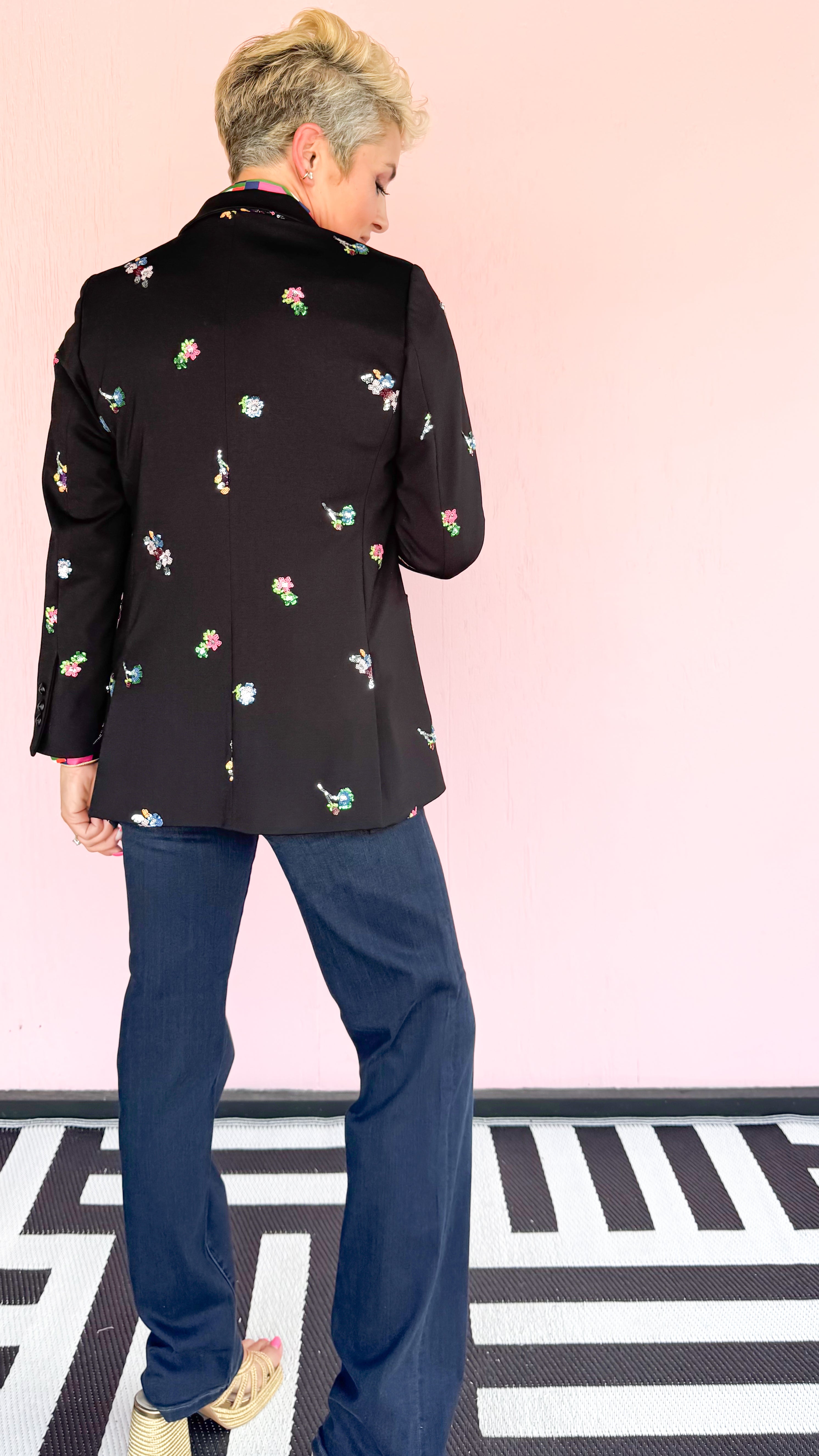 Sequin Floral Blazer/Black - The BLVD