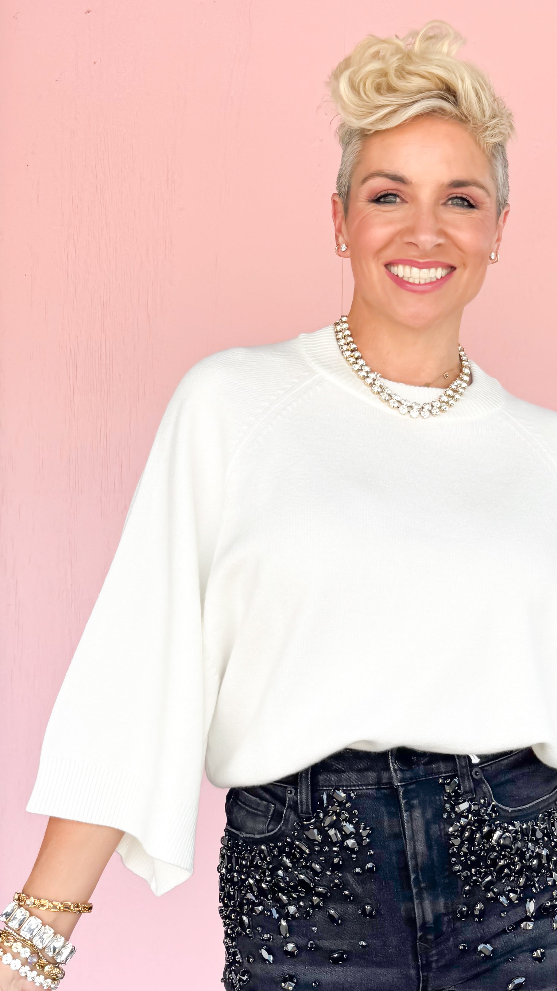 Reglan Sleeve Short Sweater/Cream