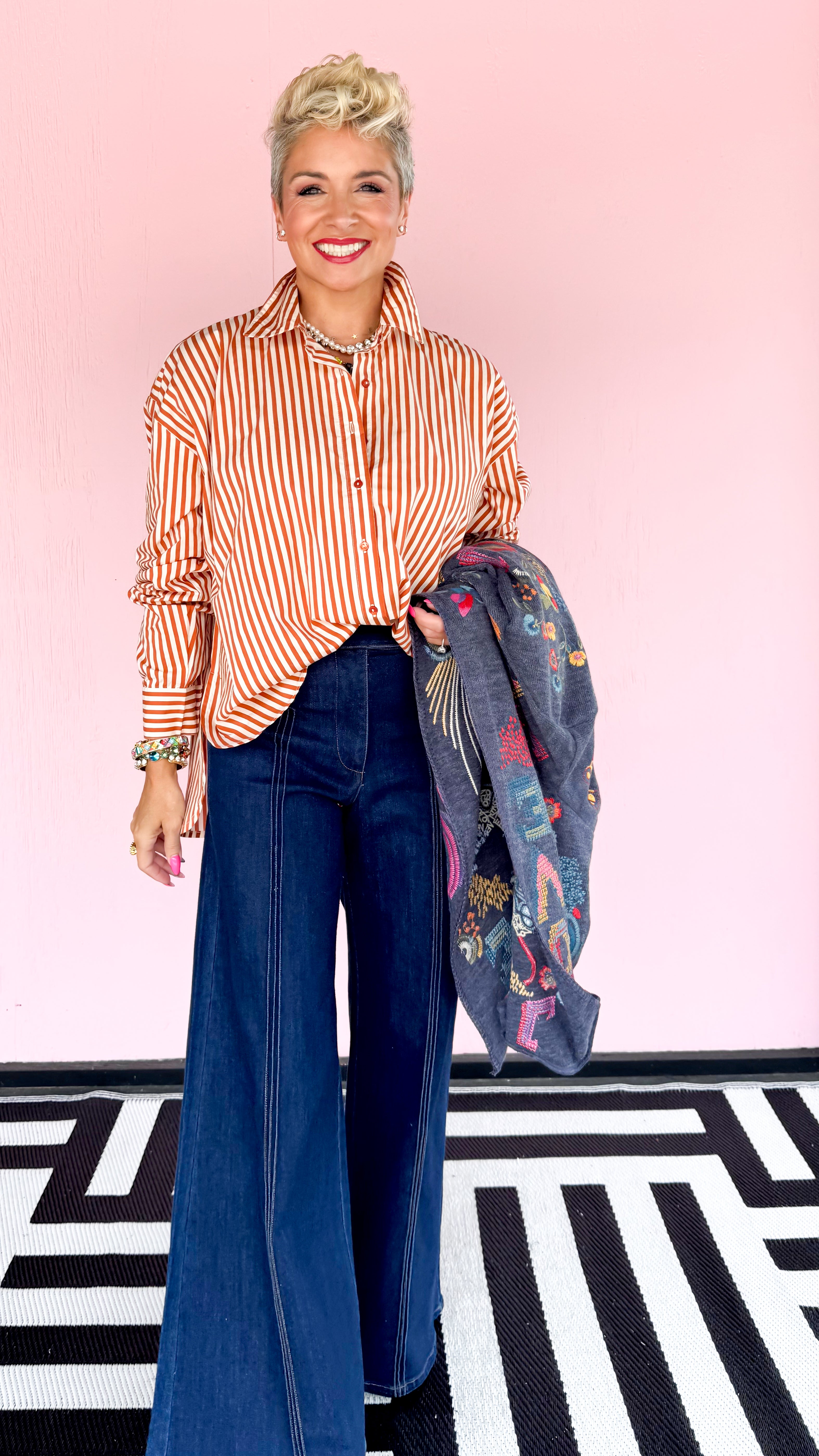 Tanvi Striped Botton Down Top/Rust