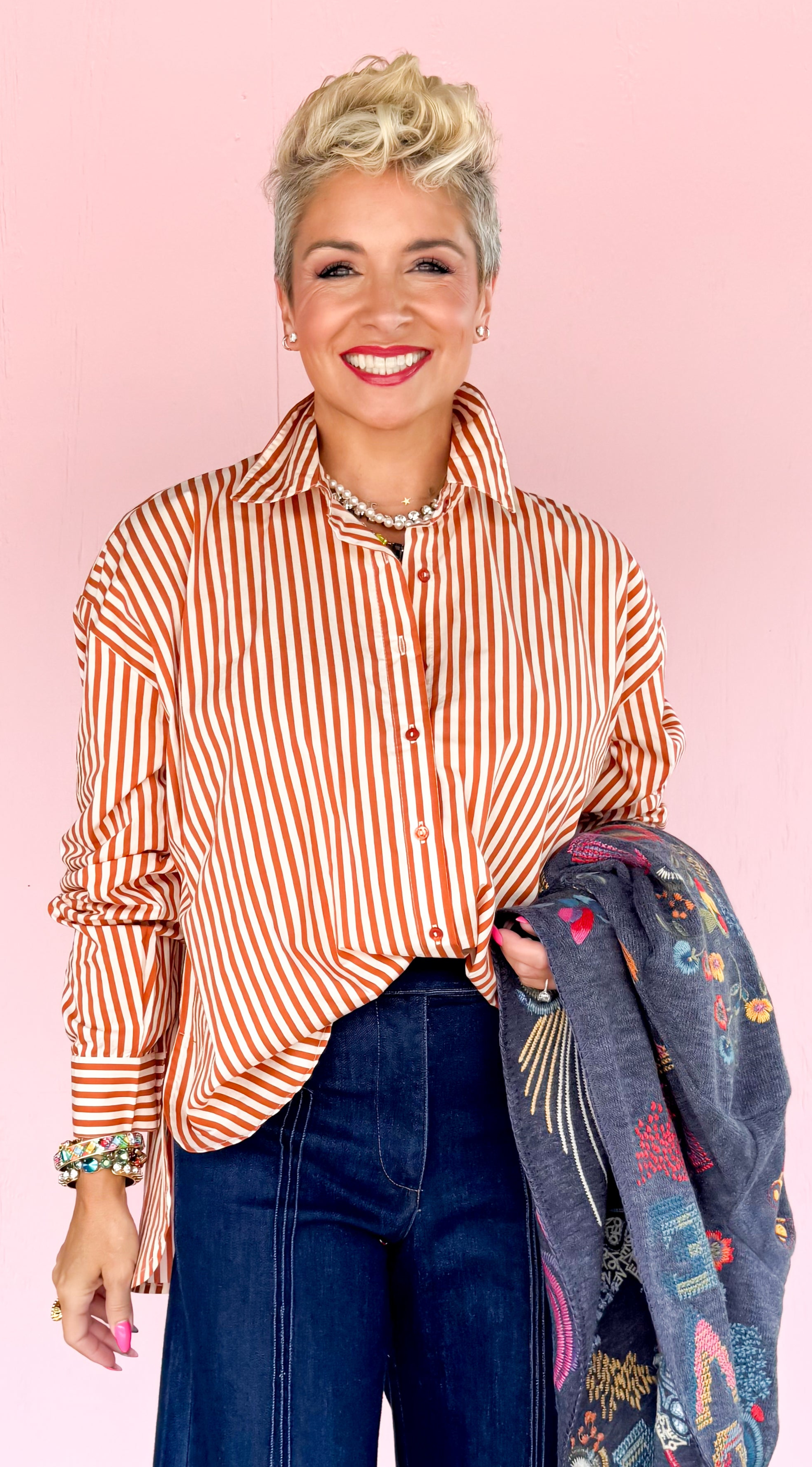Tanvi Striped Botton Down Top/Rust