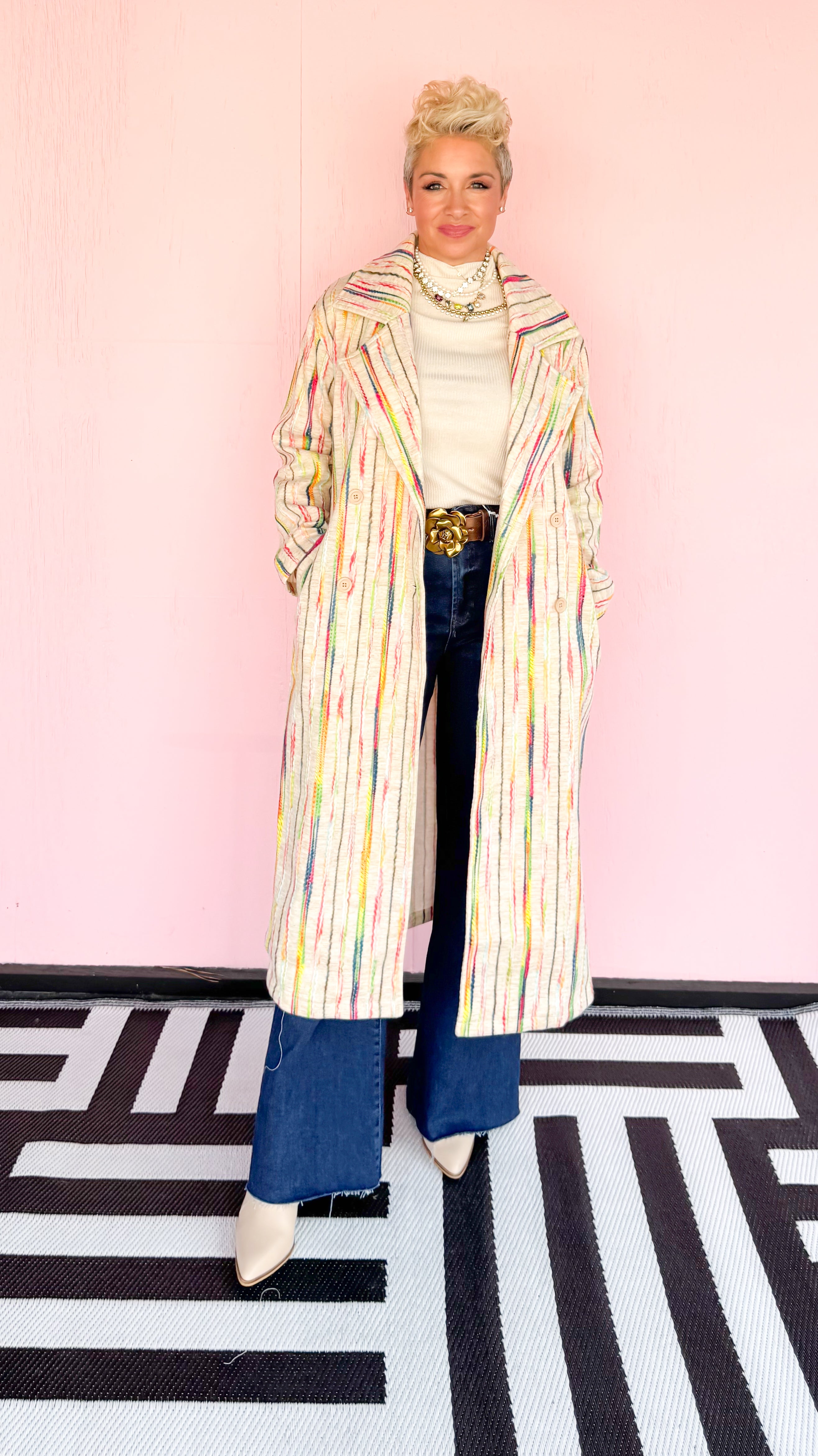 Color Stripe Button Down Coat