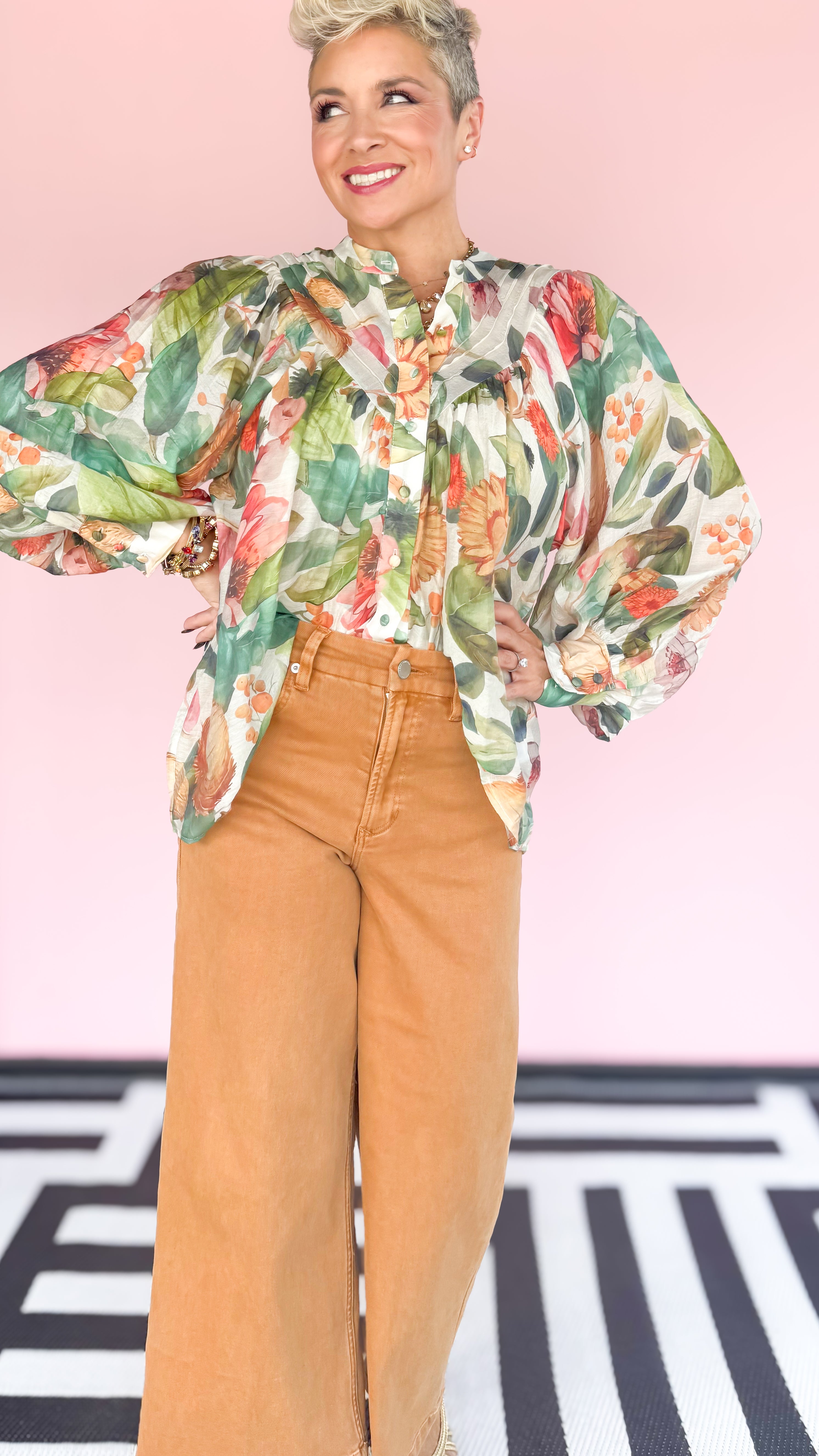 Forest Bloom Button Down Top/Green