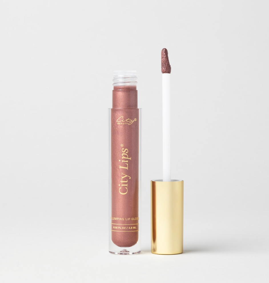 City Lips plumping lip gloss in Plum Springs, a metallic plum shade
