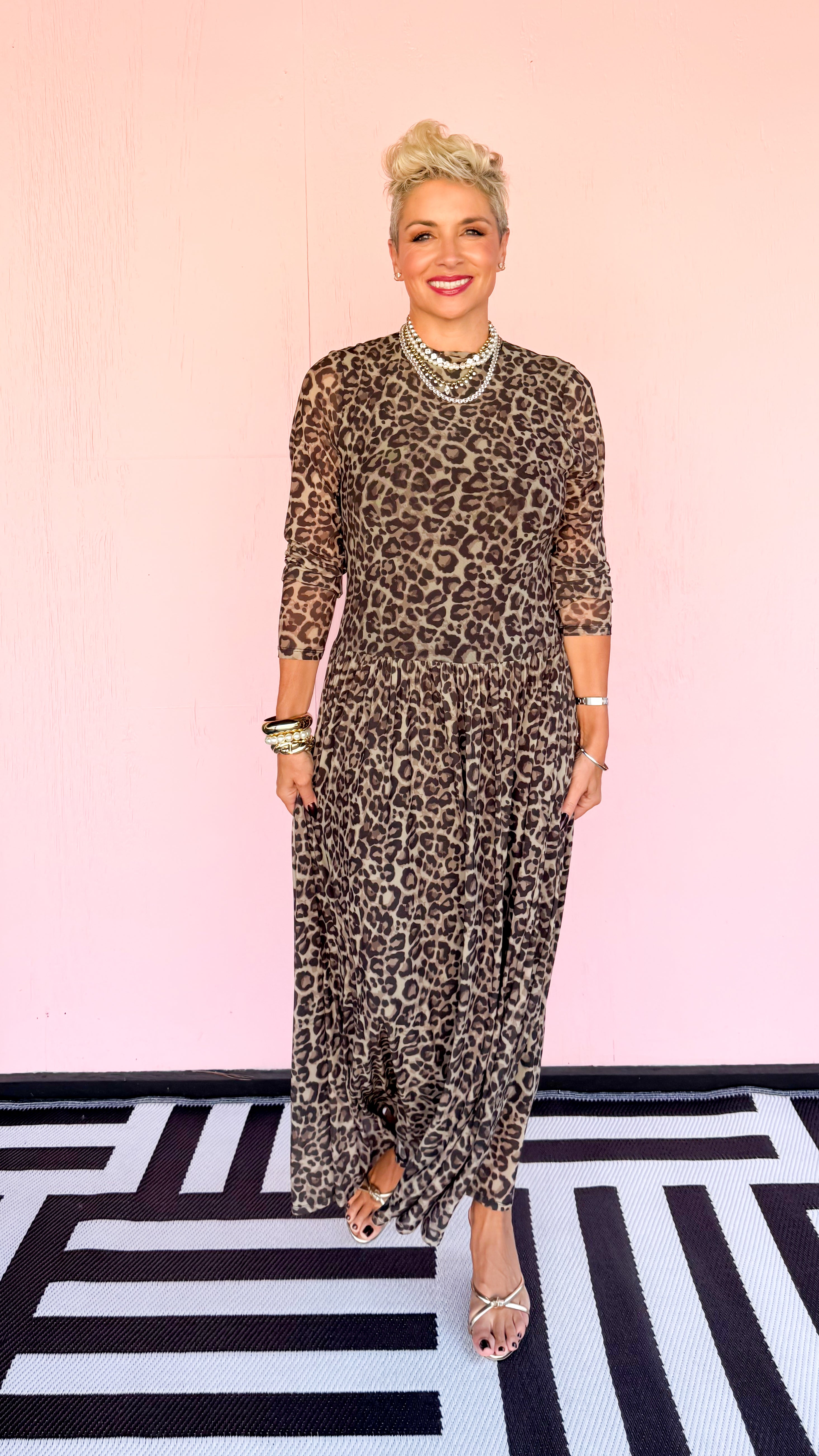 Mochi Maxi Leopard Mesh Dress