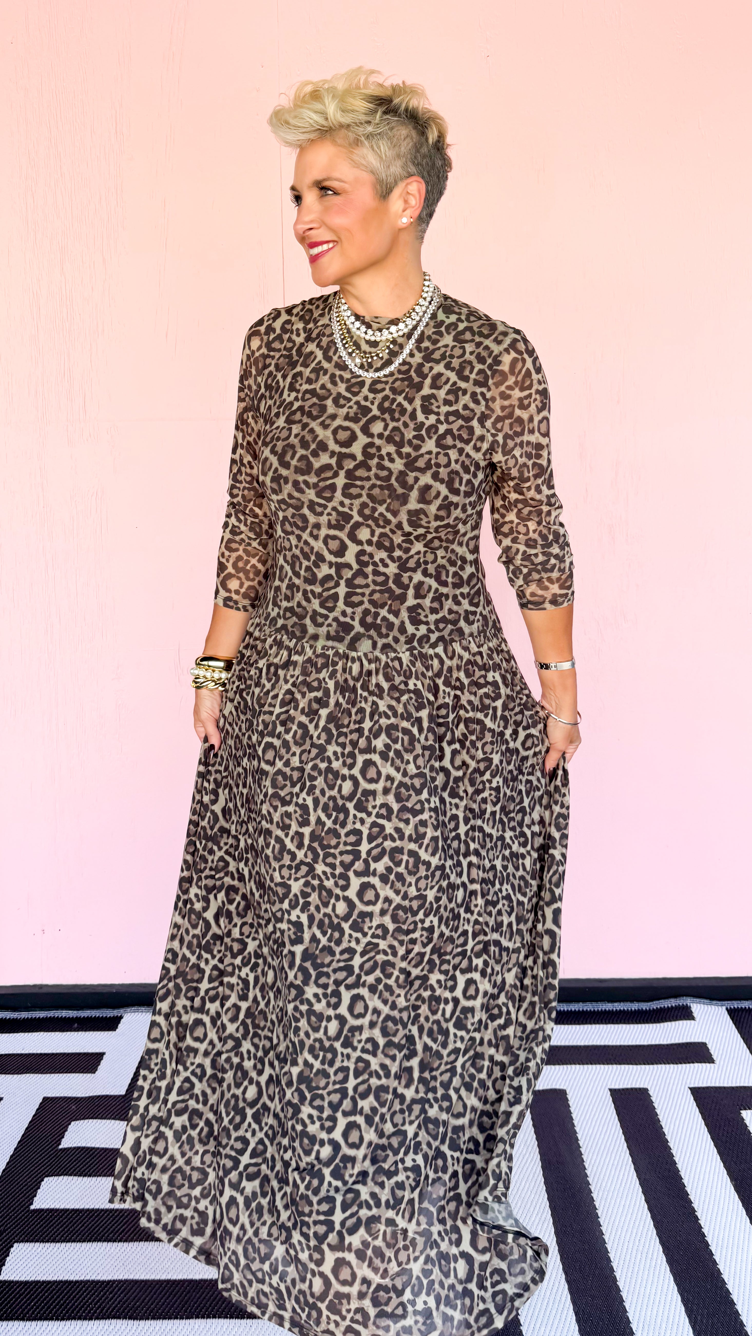 Mochi Maxi Leopard Mesh Dress