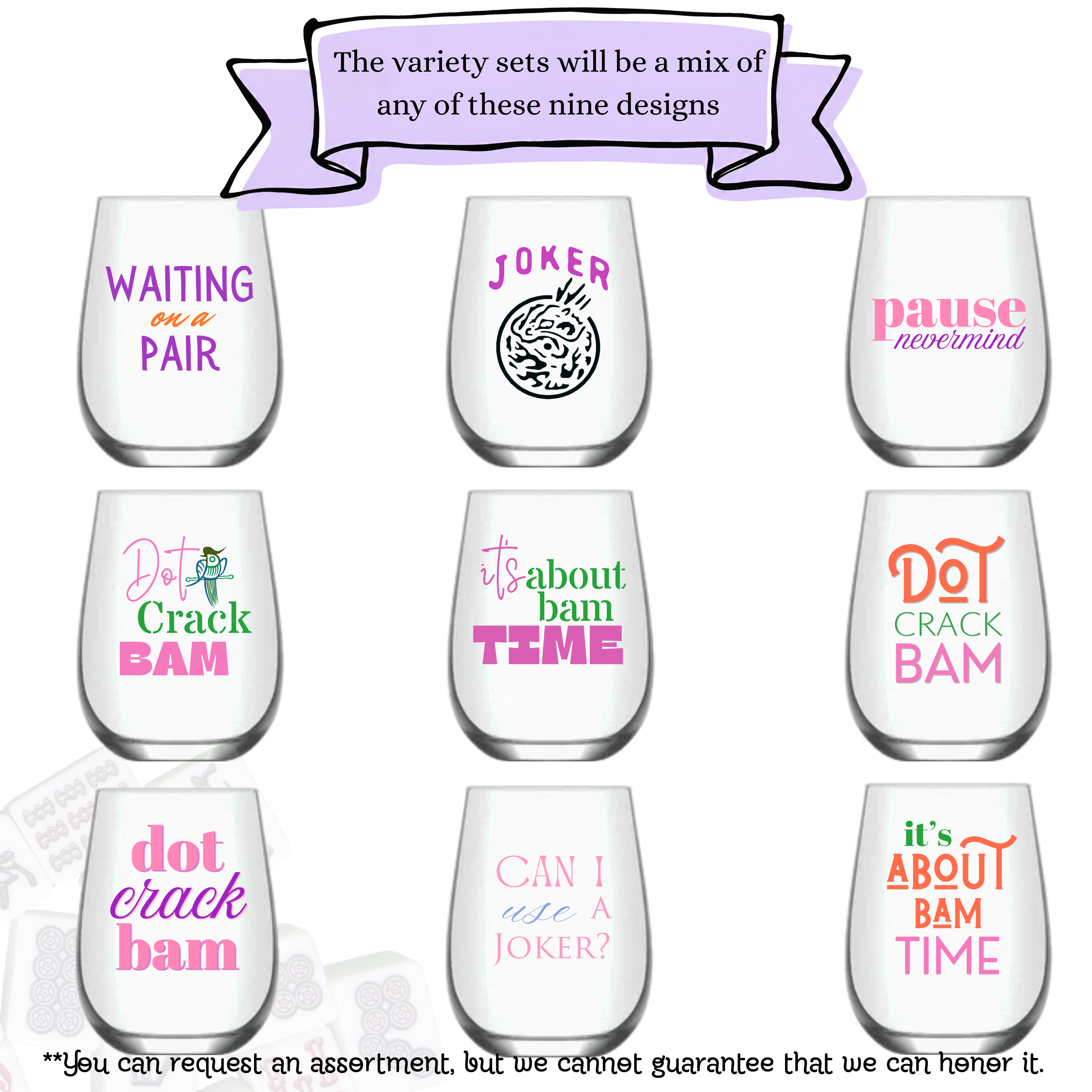 Mahjong Stemless Plastic Wine Glasses/4