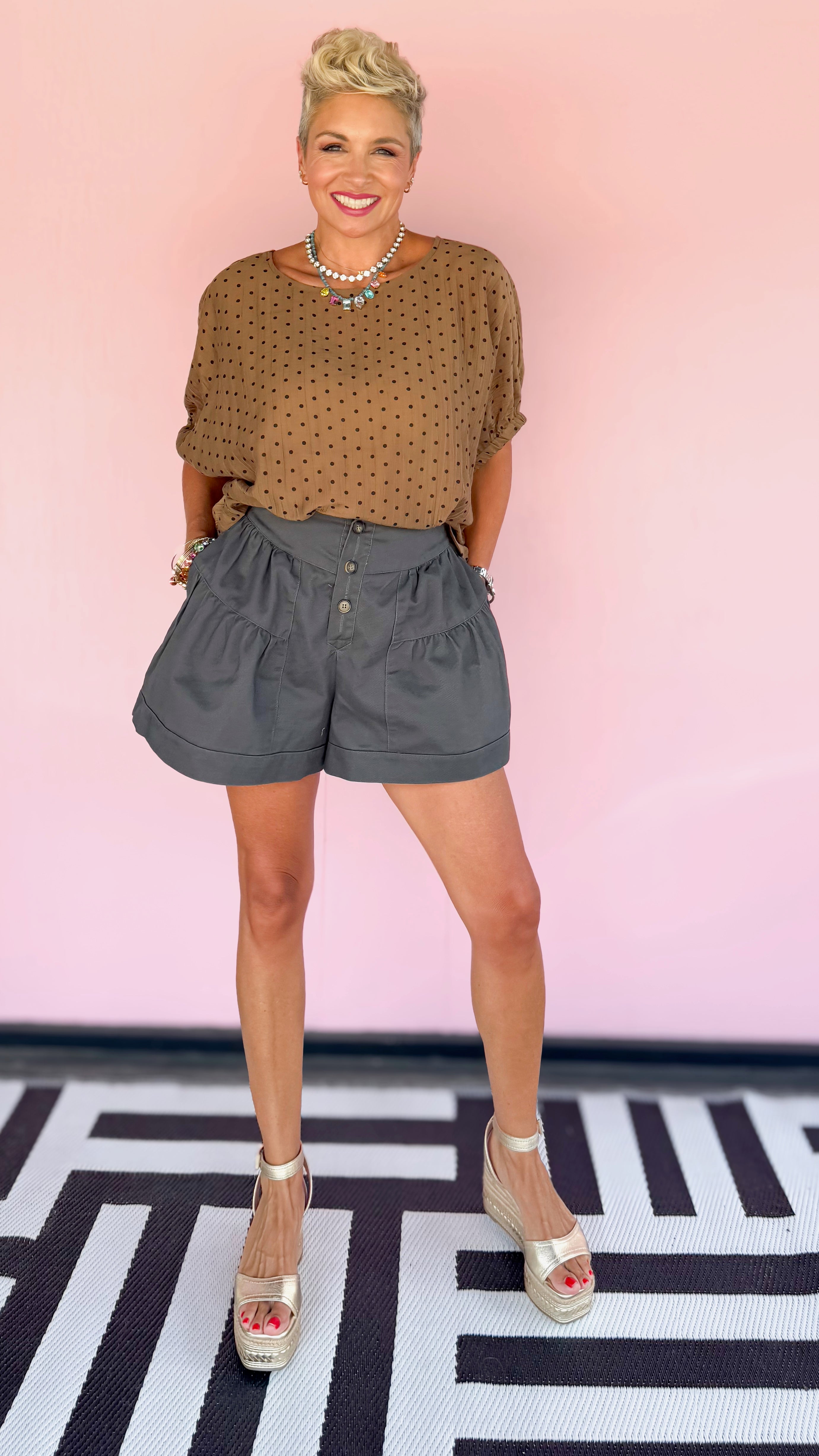 Polka Dot Top/Coffee