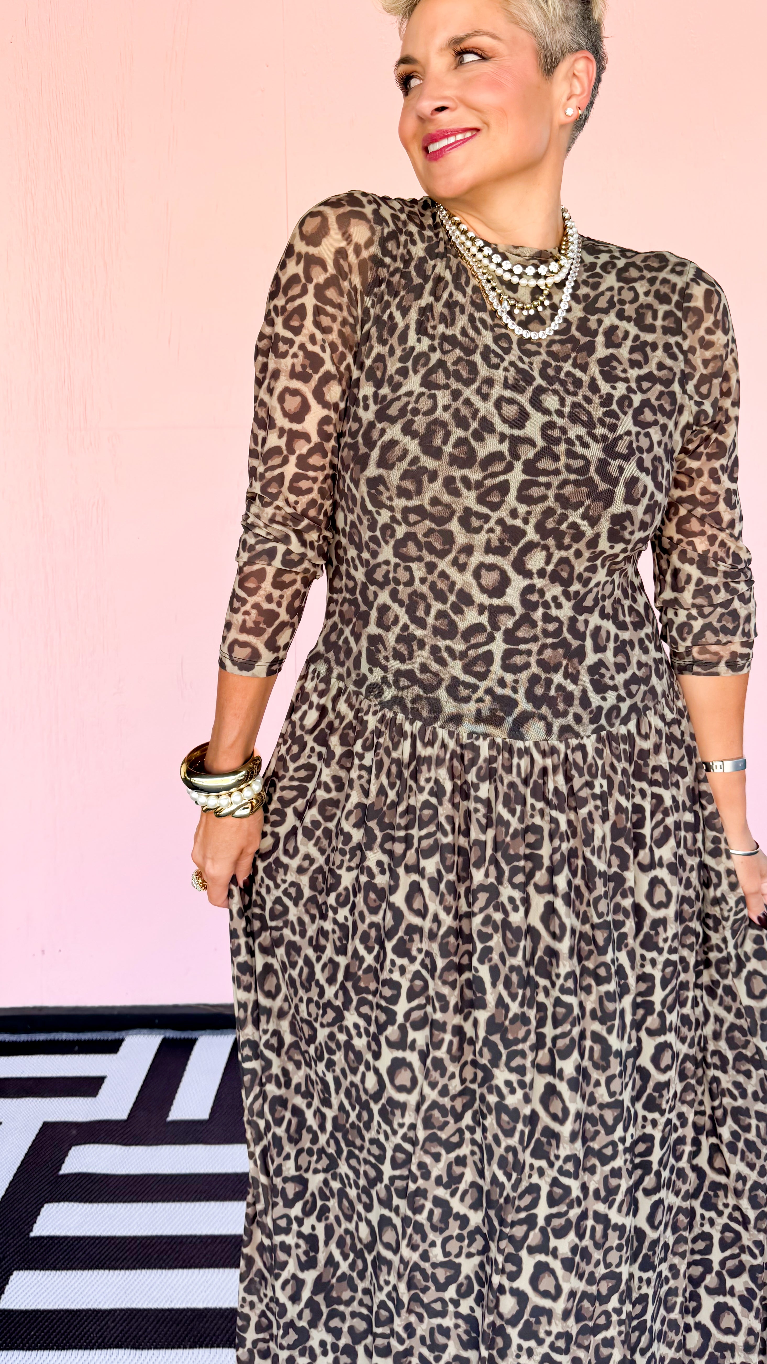 Mochi Maxi Leopard Mesh Dress