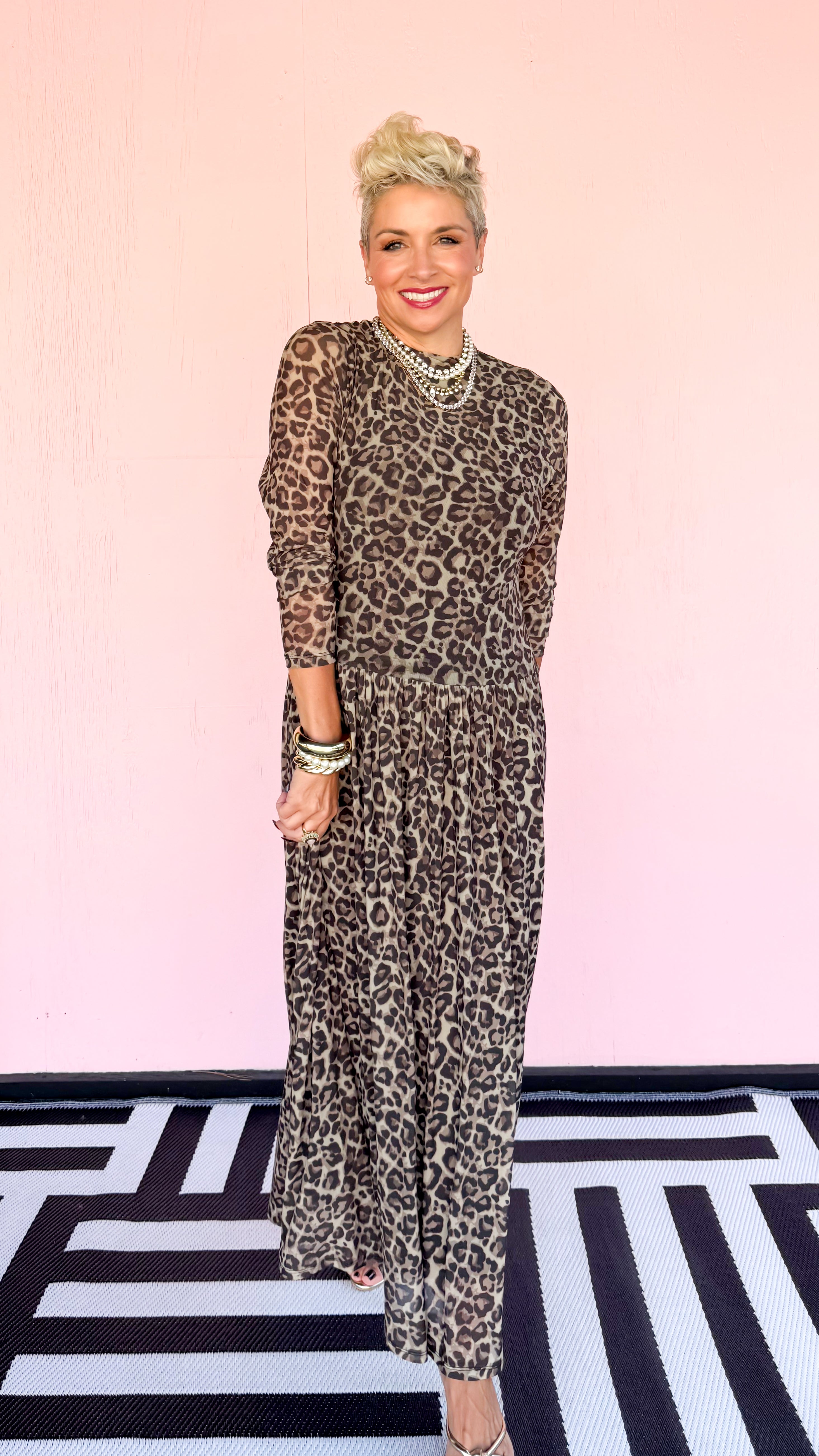 Mochi Maxi Leopard Mesh Dress