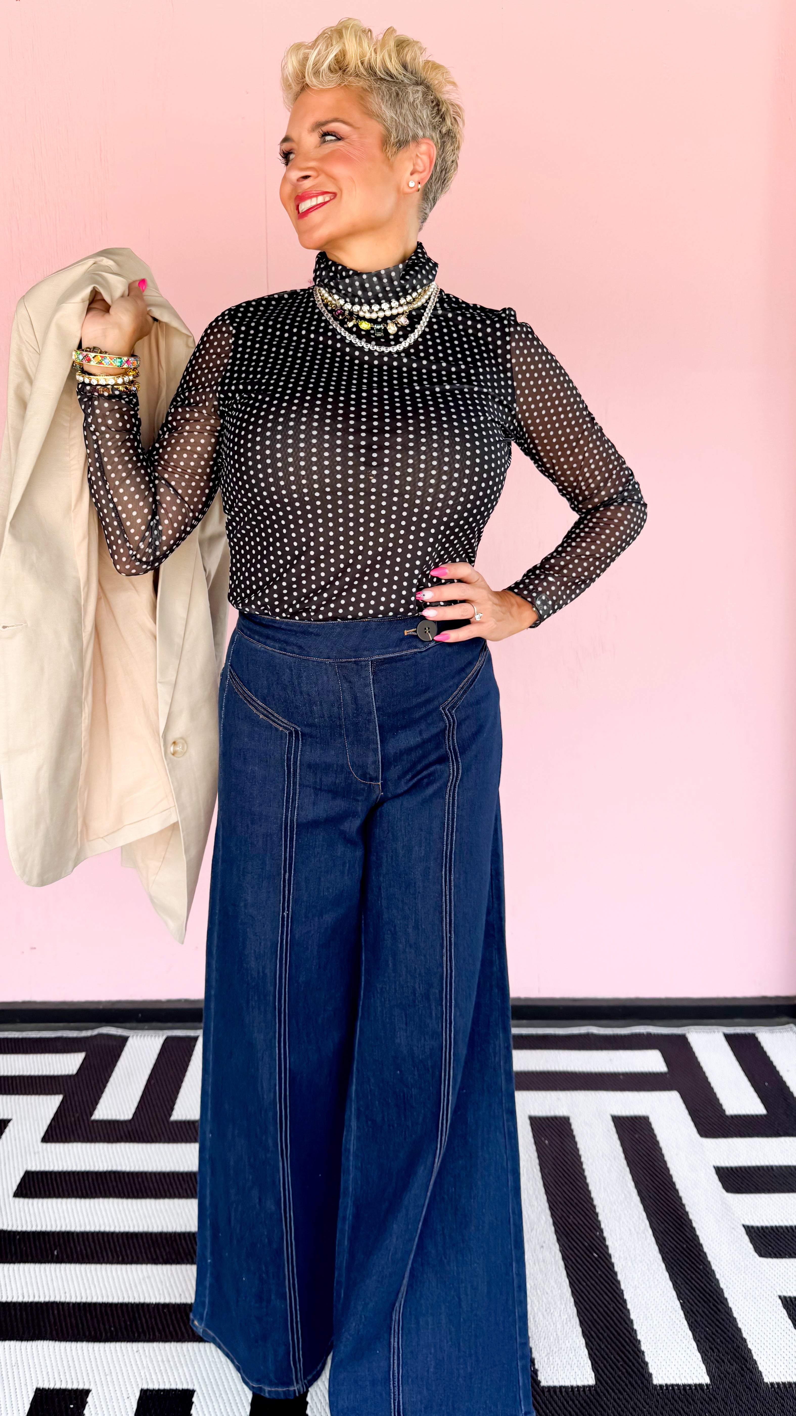 Mesh Polka Dot Turtleneck Top/Black - The BLVD