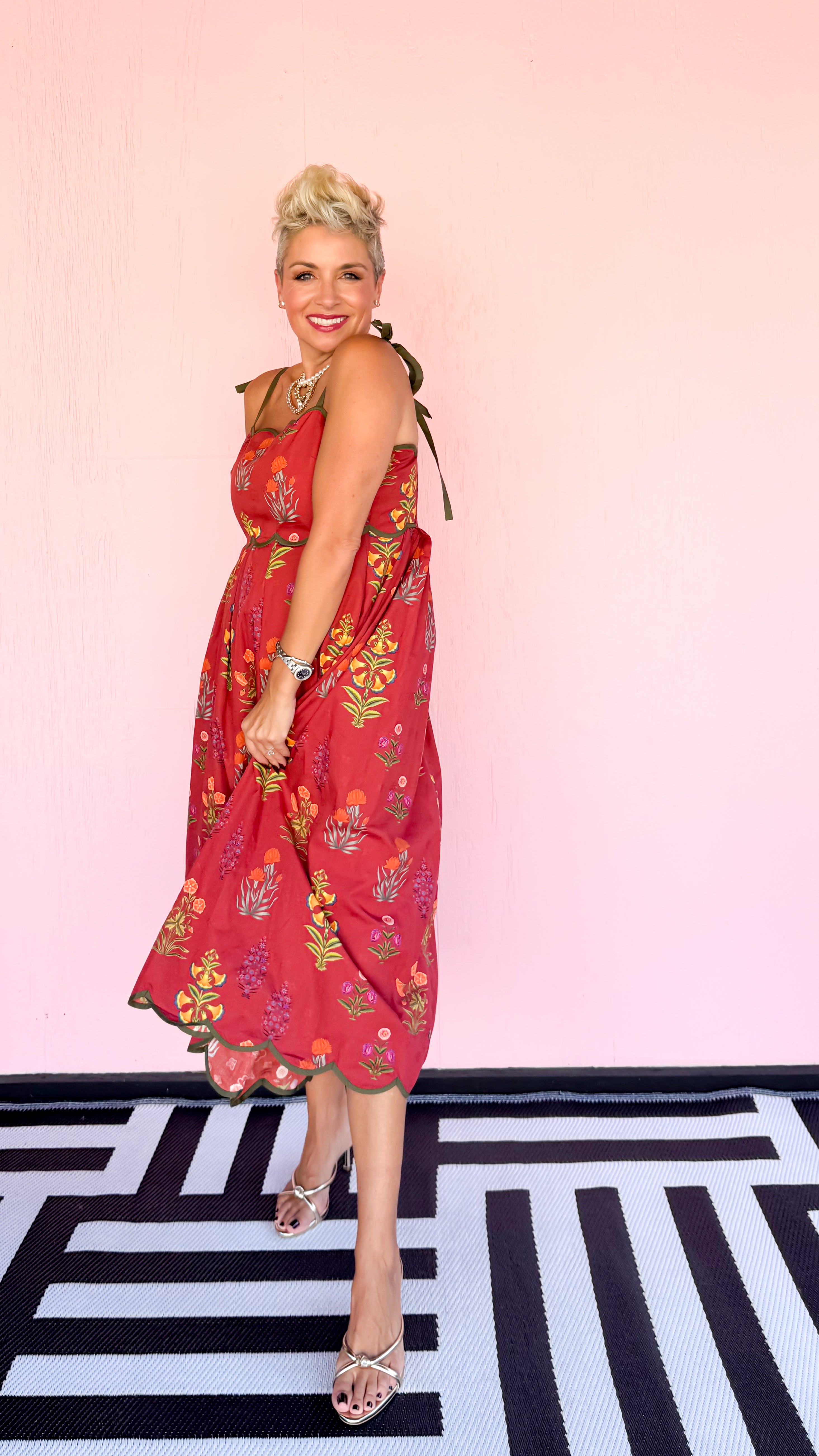 Botanical Sundress Green Trim/Wine