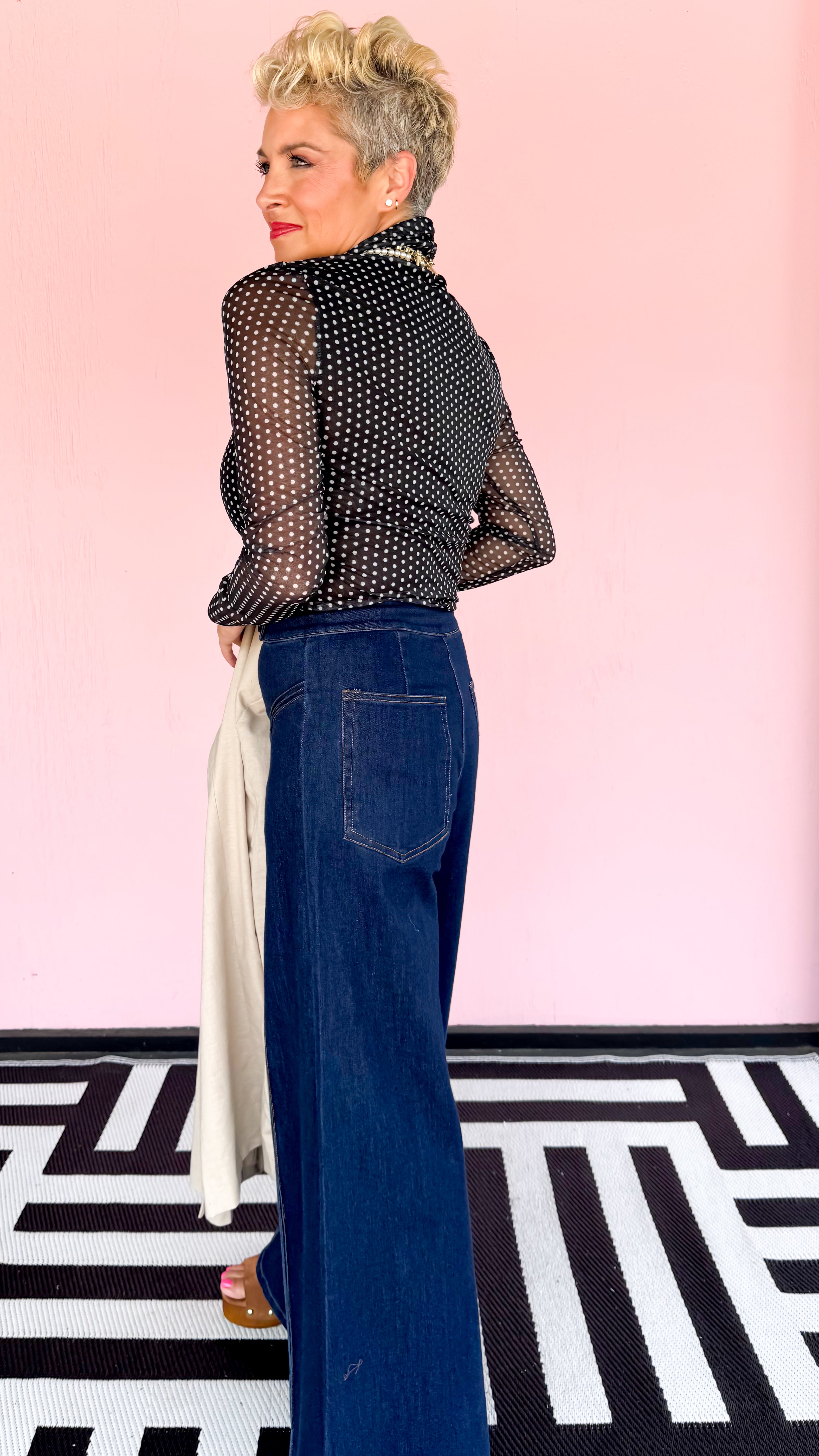 Mesh Polka Dot Turtleneck Top/Black - The BLVD