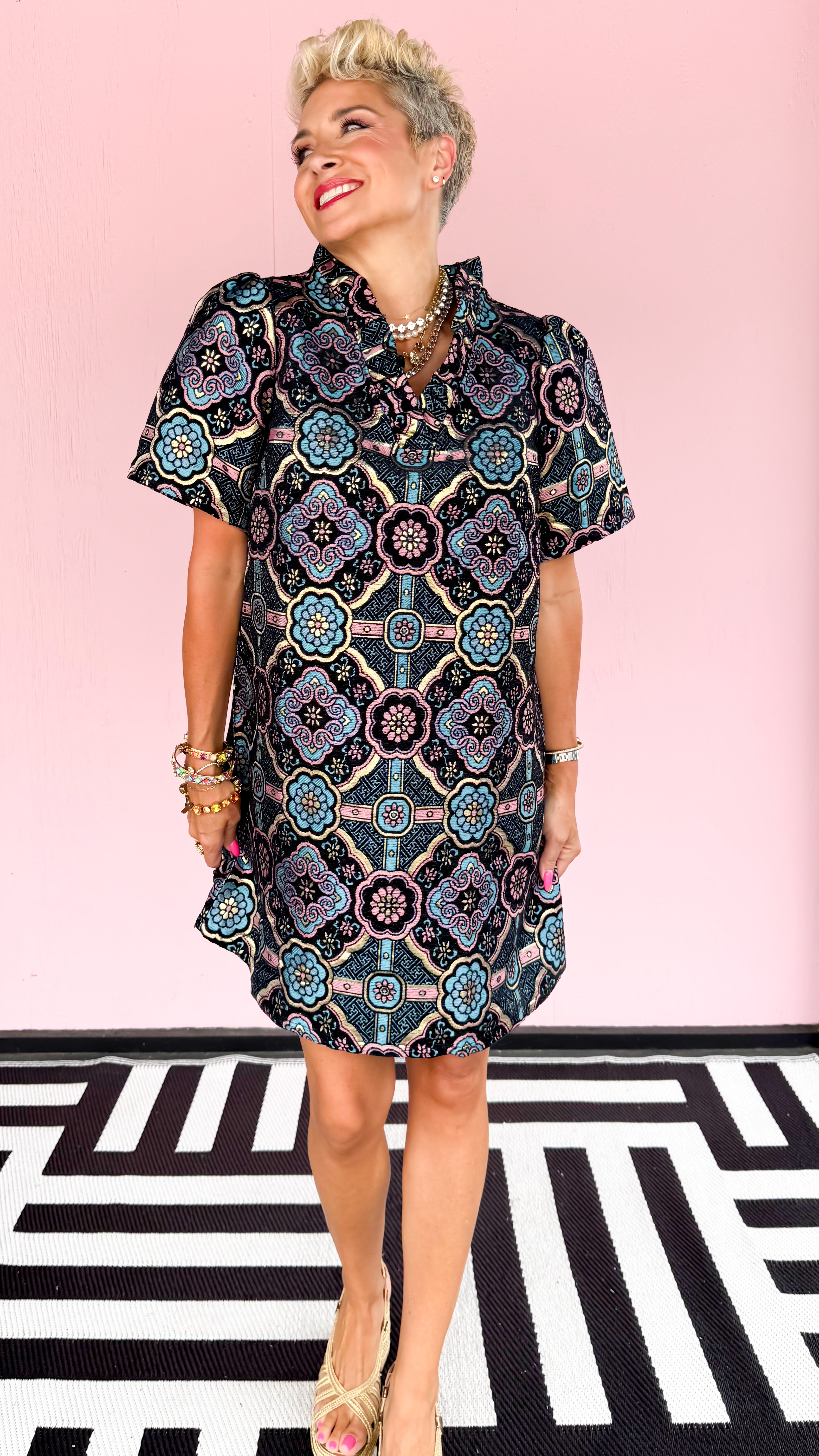 Mandala Jacquard Dress/Black