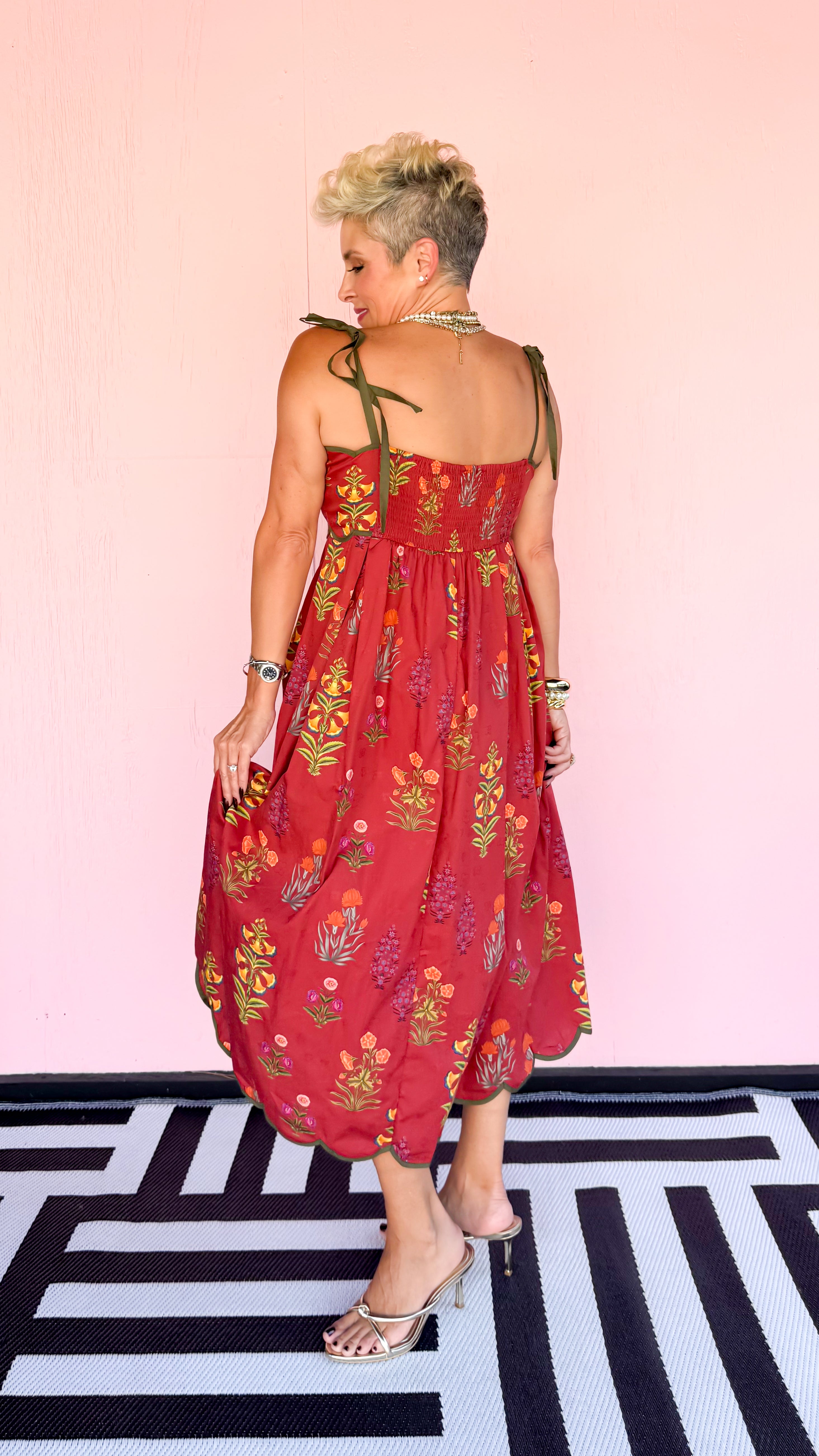 Botanical Sundress Green Trim/Wine