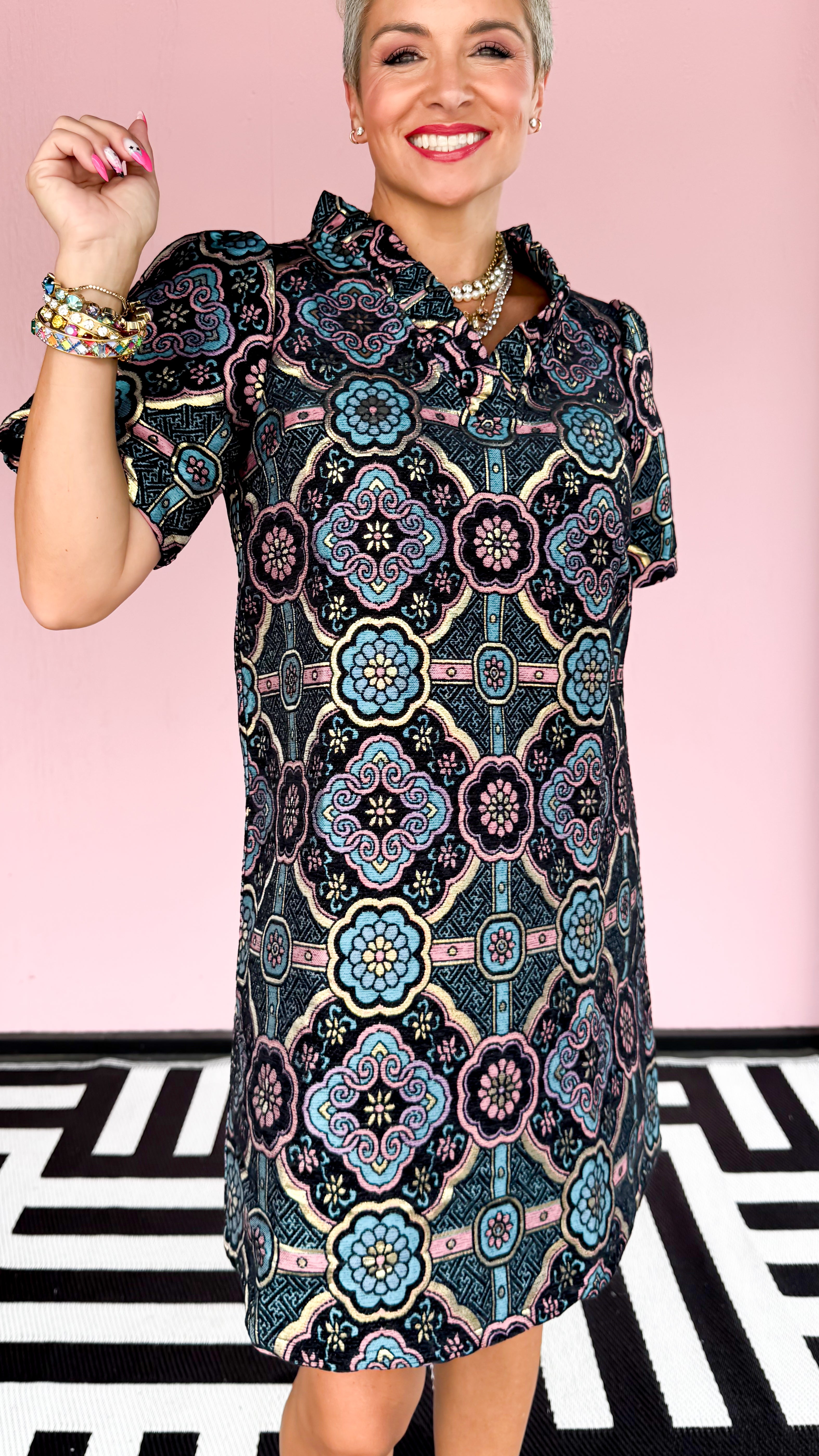 Mandala Jacquard Dress/Black