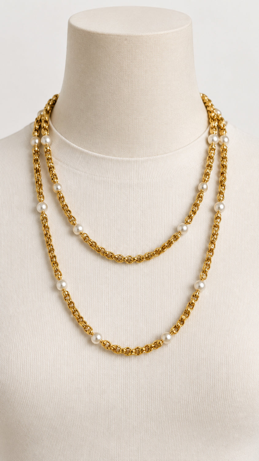 I R I & Studio Bead Station 40 inch Long Necklace, long bead station chain, front view