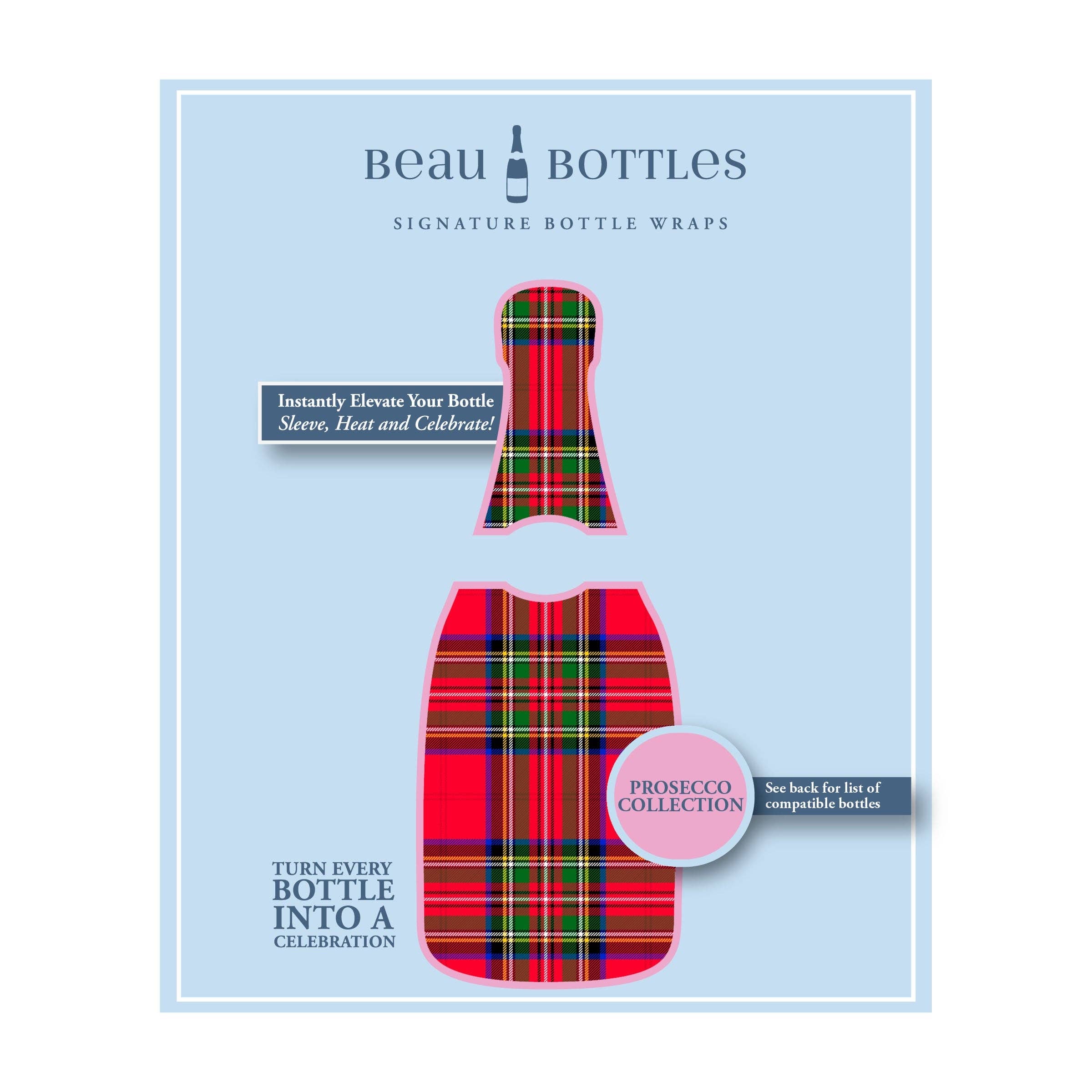 Beau Bottles Red and Green Christmas Tartan - Prosecco Collection