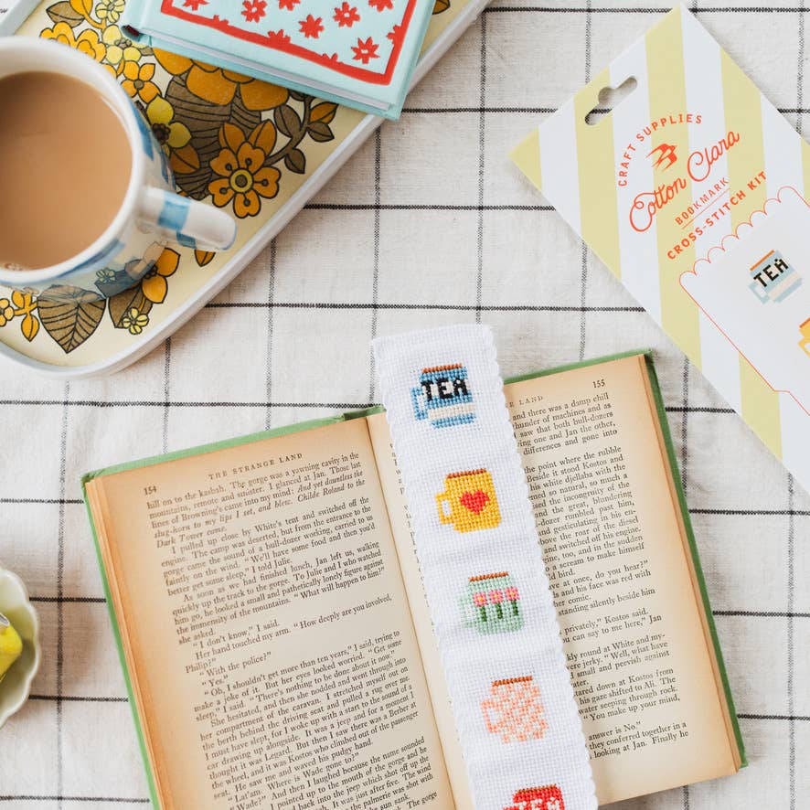 Tea Mugs cross stitch bookmark kit product photo - full view - BLVD Boutik