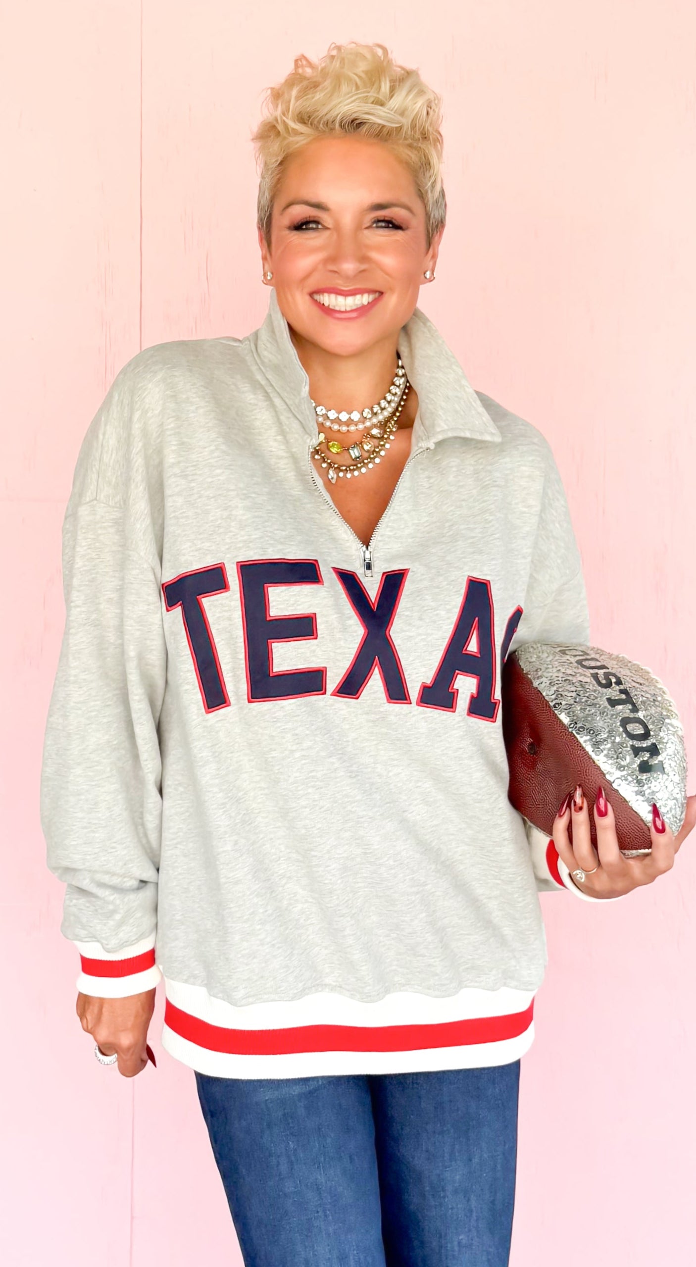 1/4 Zip"TEXAS"Sweatshirt/Grey