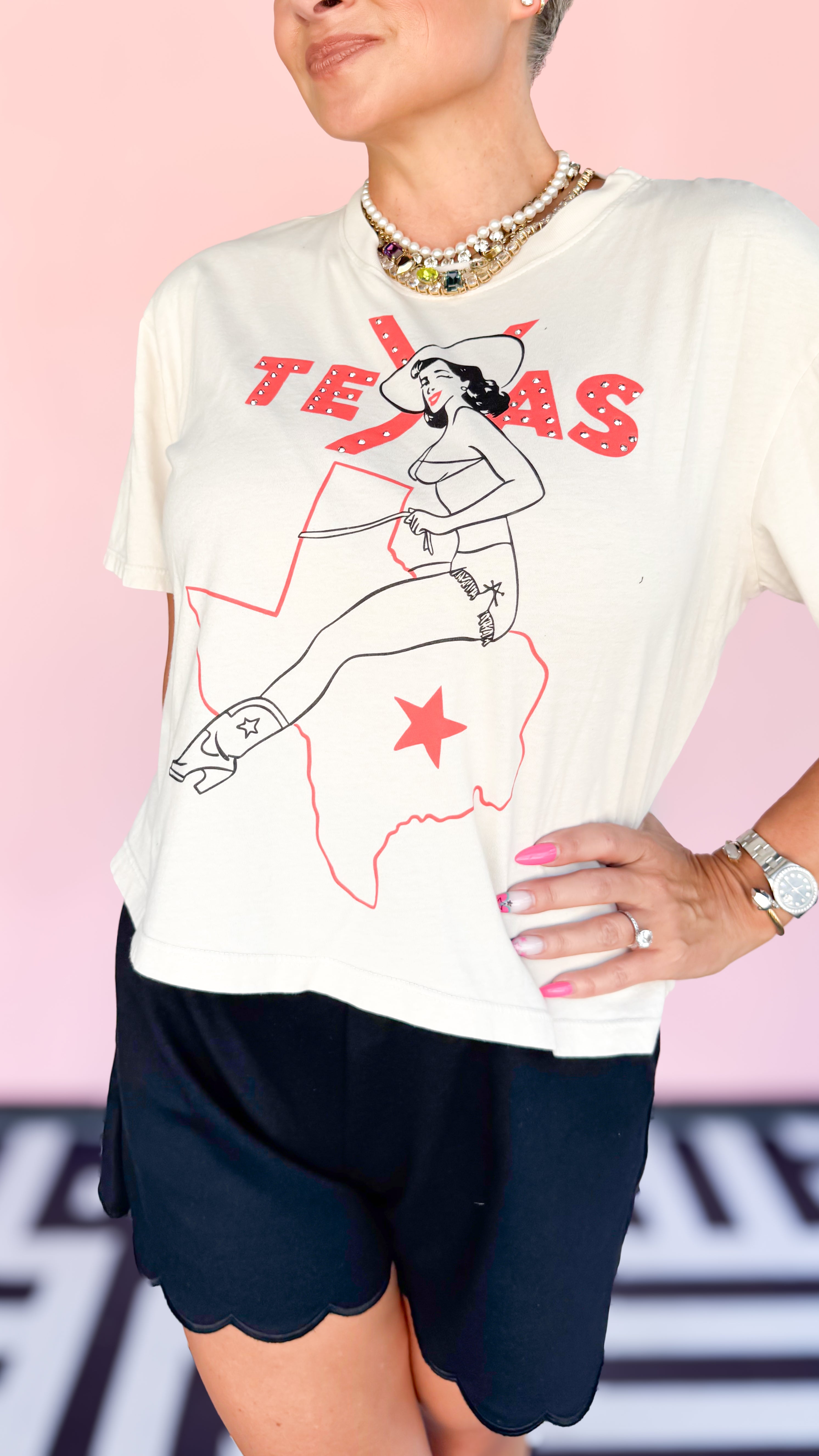 Texas Pinup Wide Boy Tee/Cream