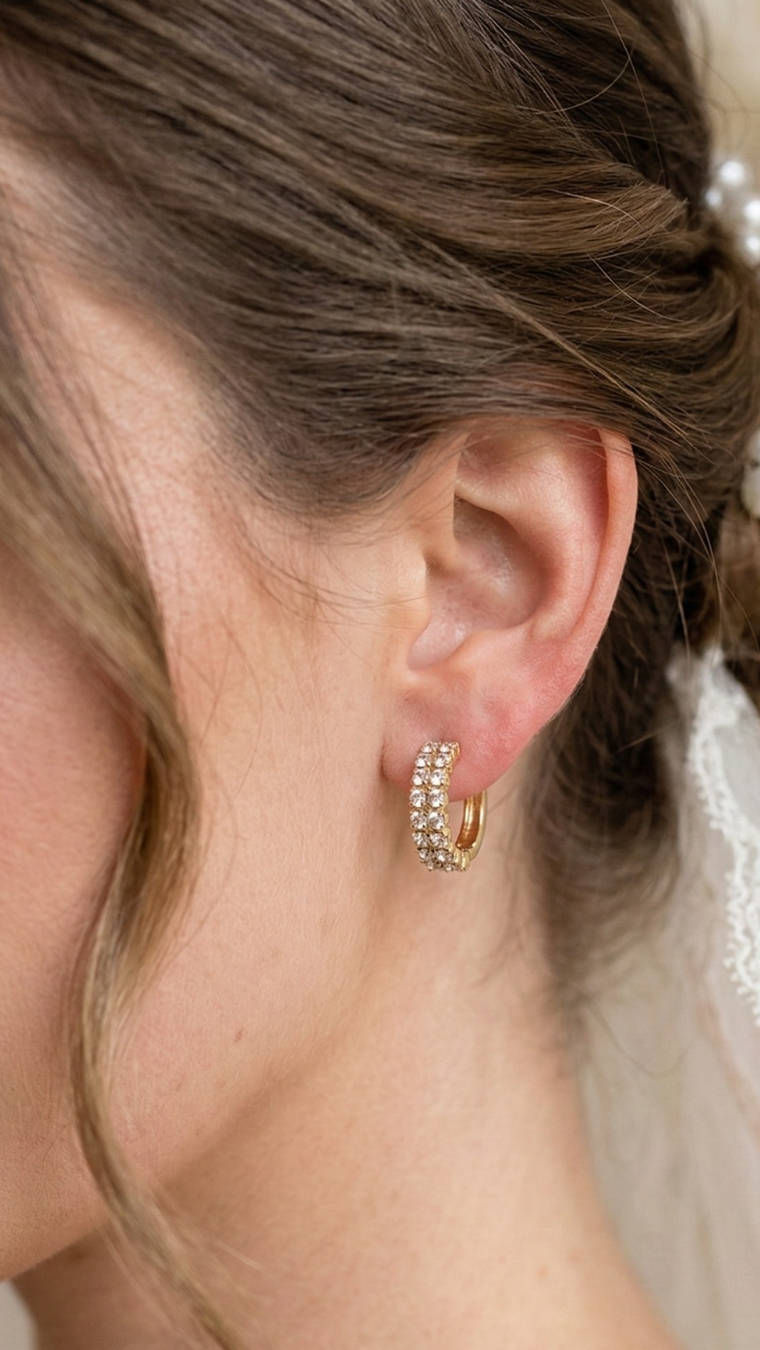 Double Crystal Huggie Hoop Earrings