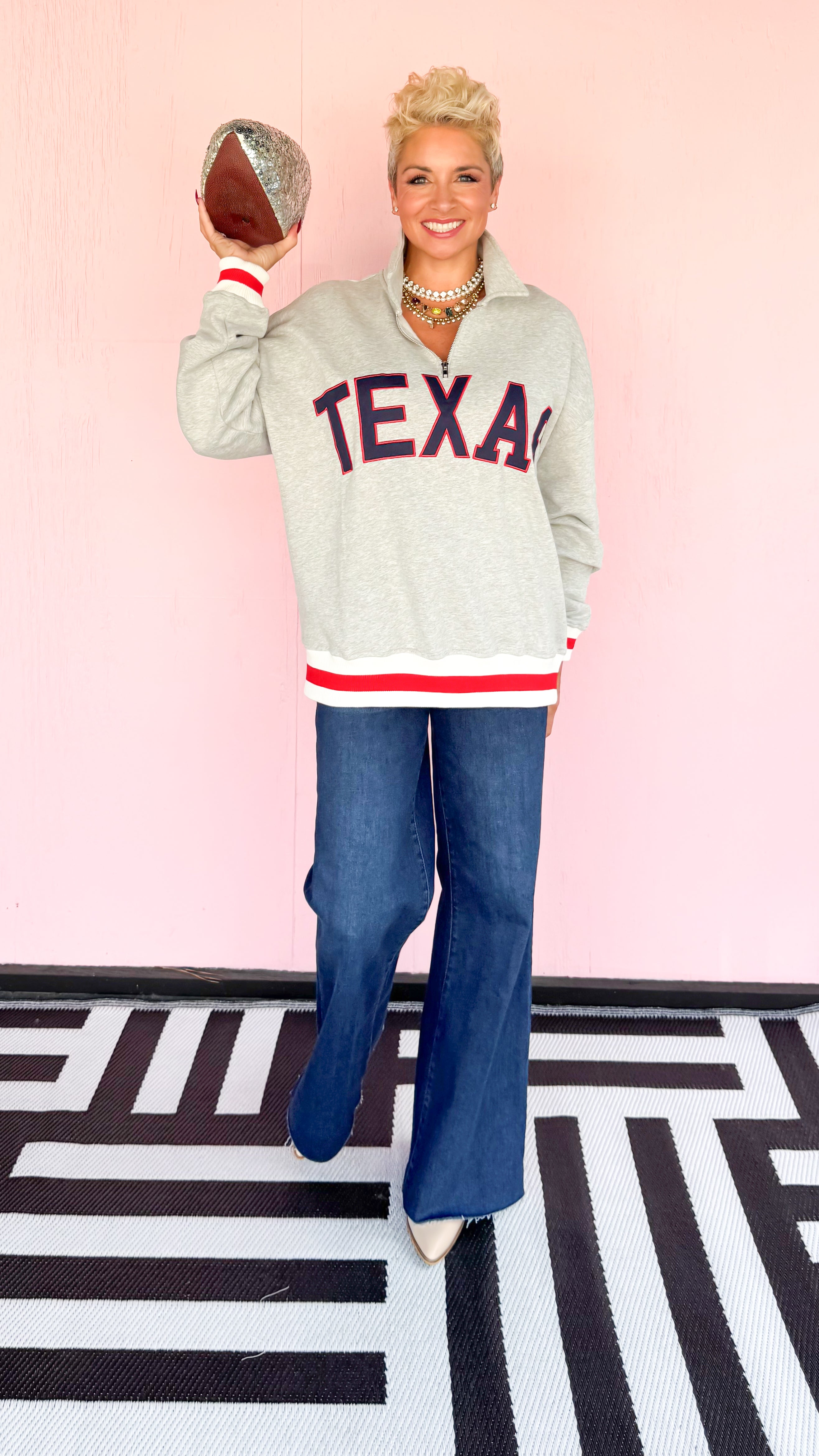 1/4 Zip"TEXAS"Sweatshirt/Grey