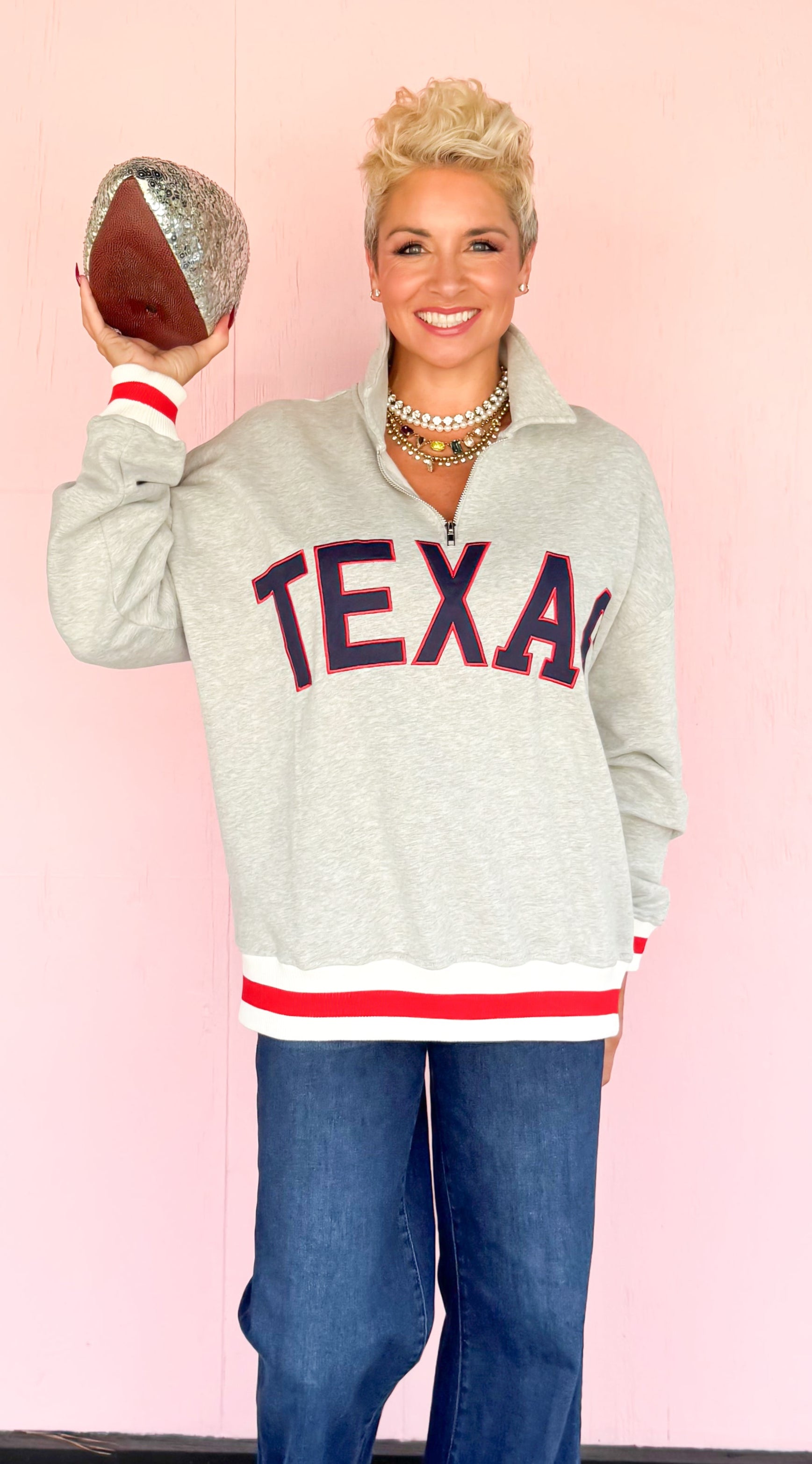 1/4 Zip"TEXAS"Sweatshirt/Grey