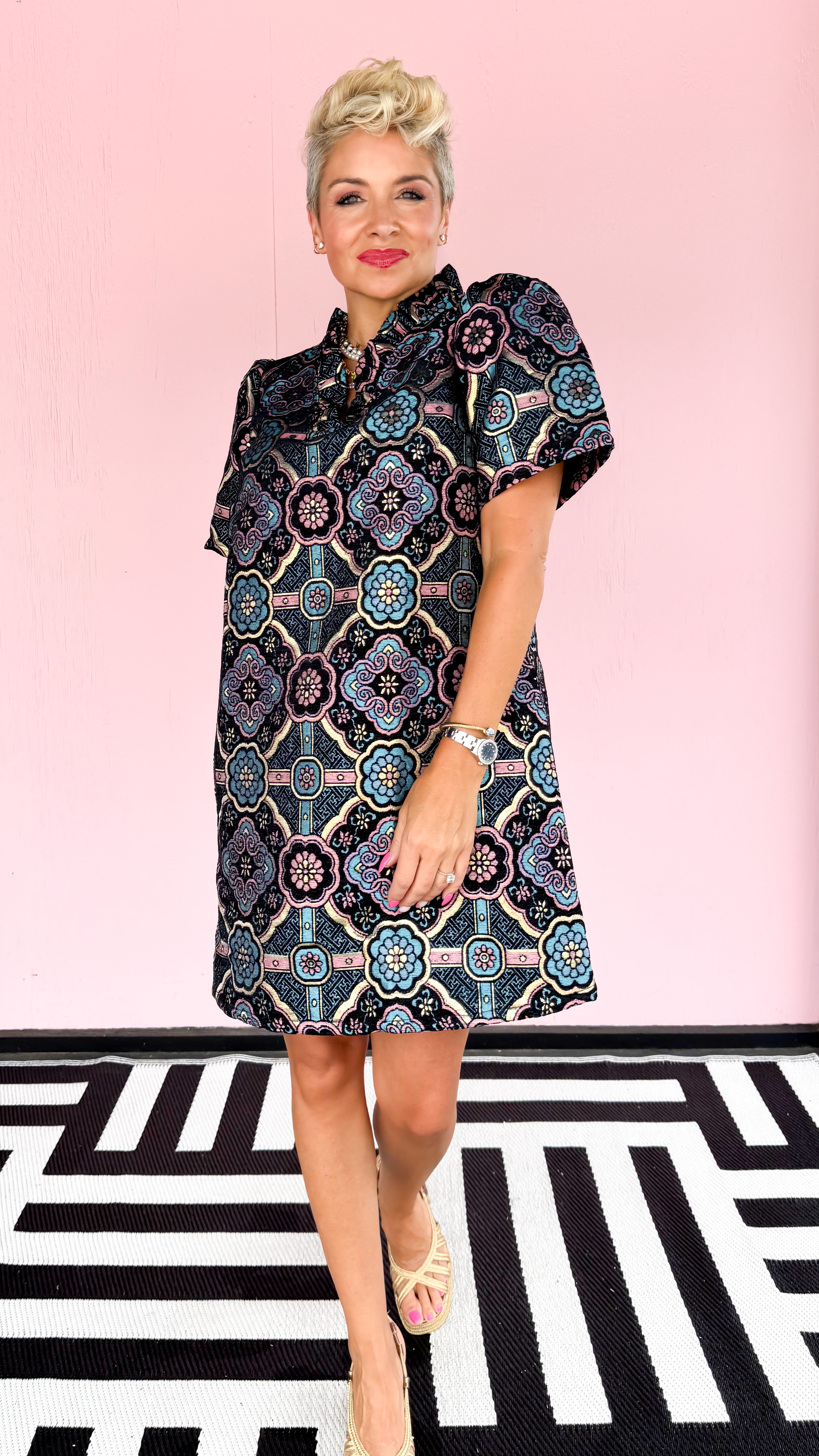 Mandala Jacquard Dress/Black
