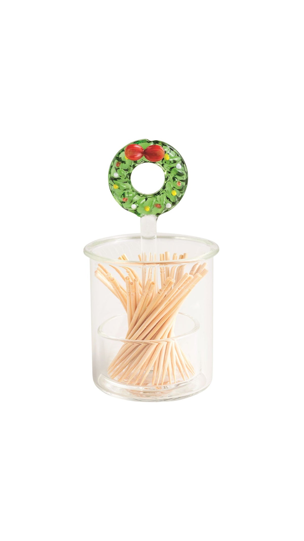 Wreath Glass Toothpick Holder full view on white