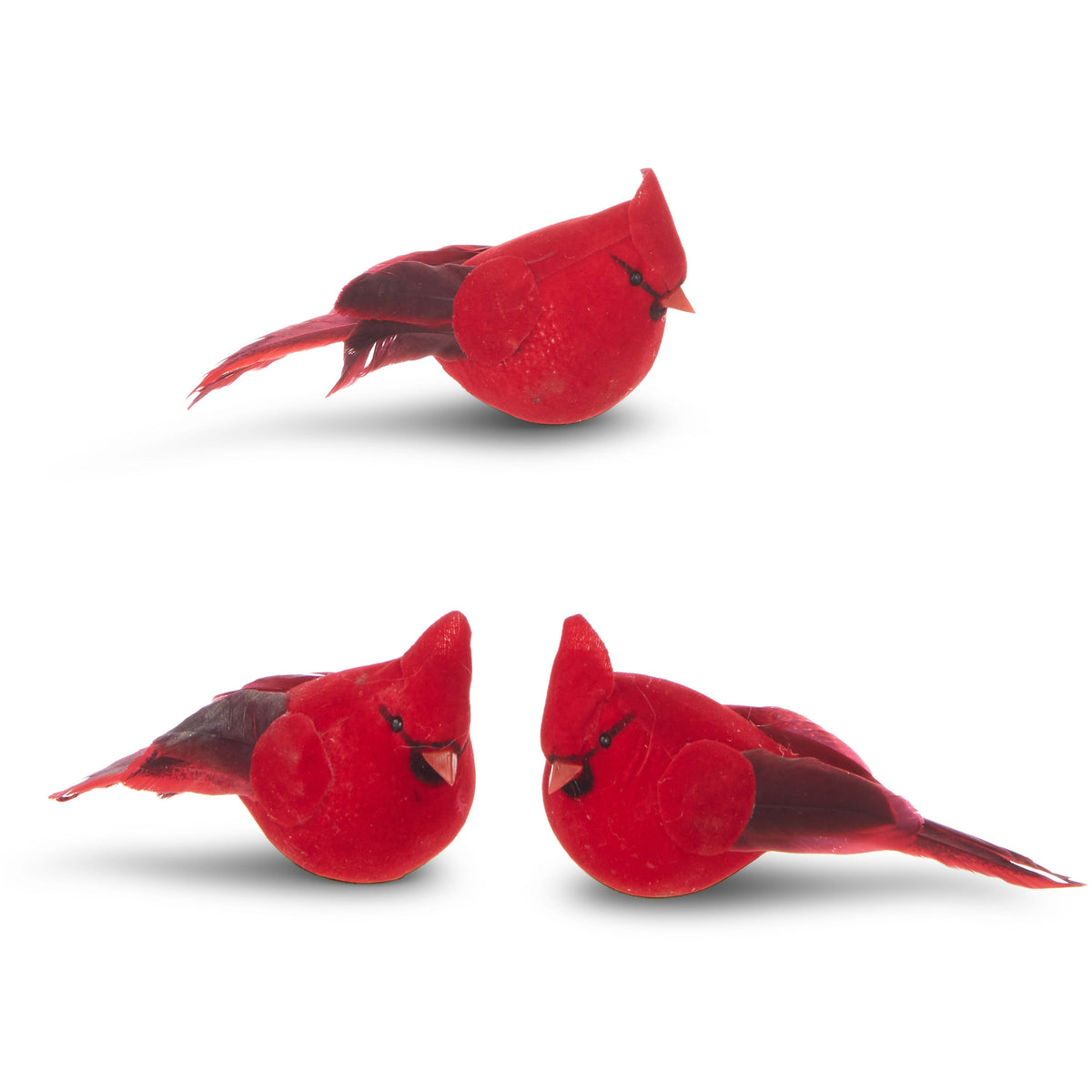4.5 inch red feathered clip-on cardinal Christmas ornament, full view