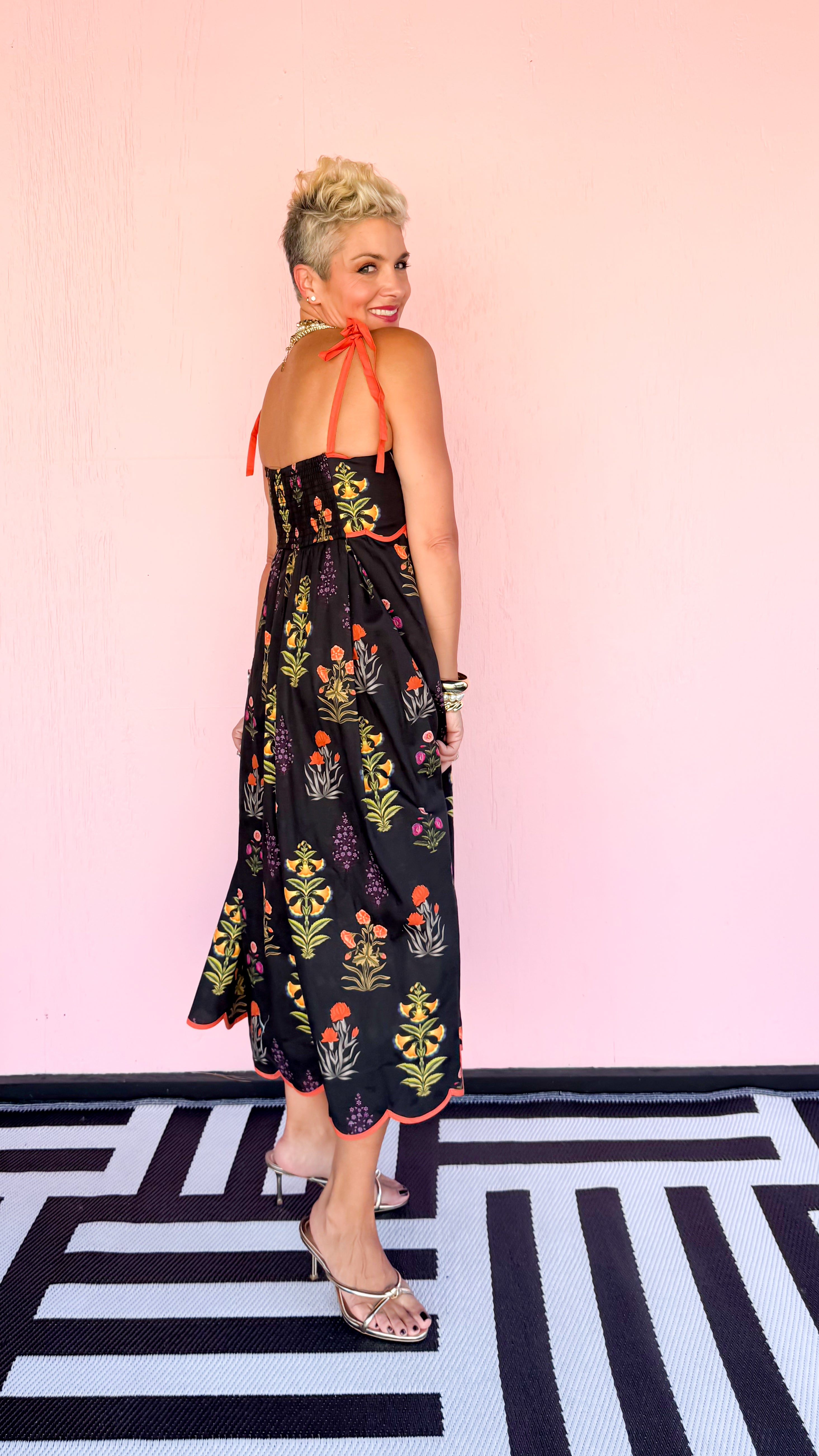 Botanical Sundress Orange Trim/Black