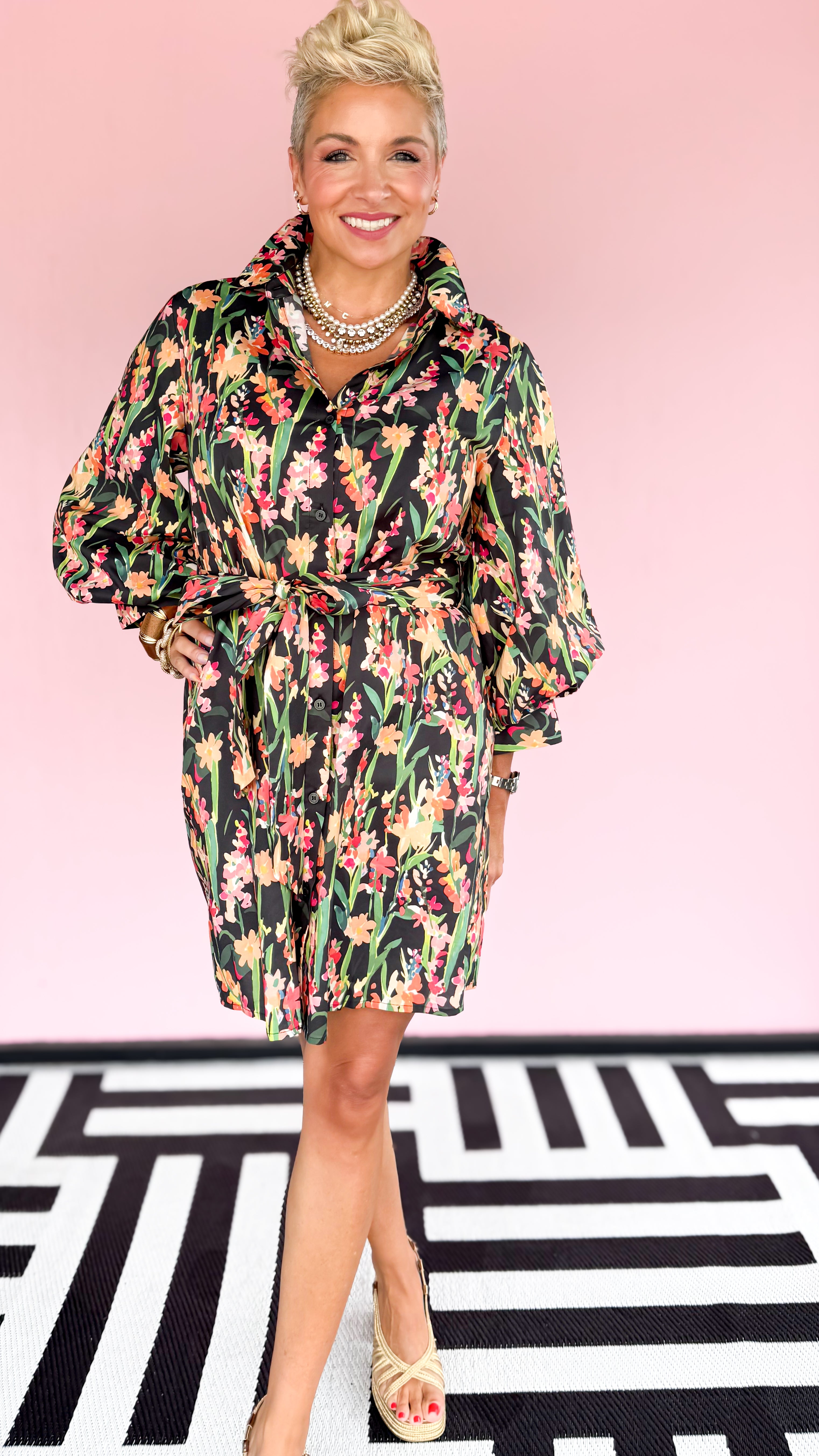 Button Down Floral Dress/Black