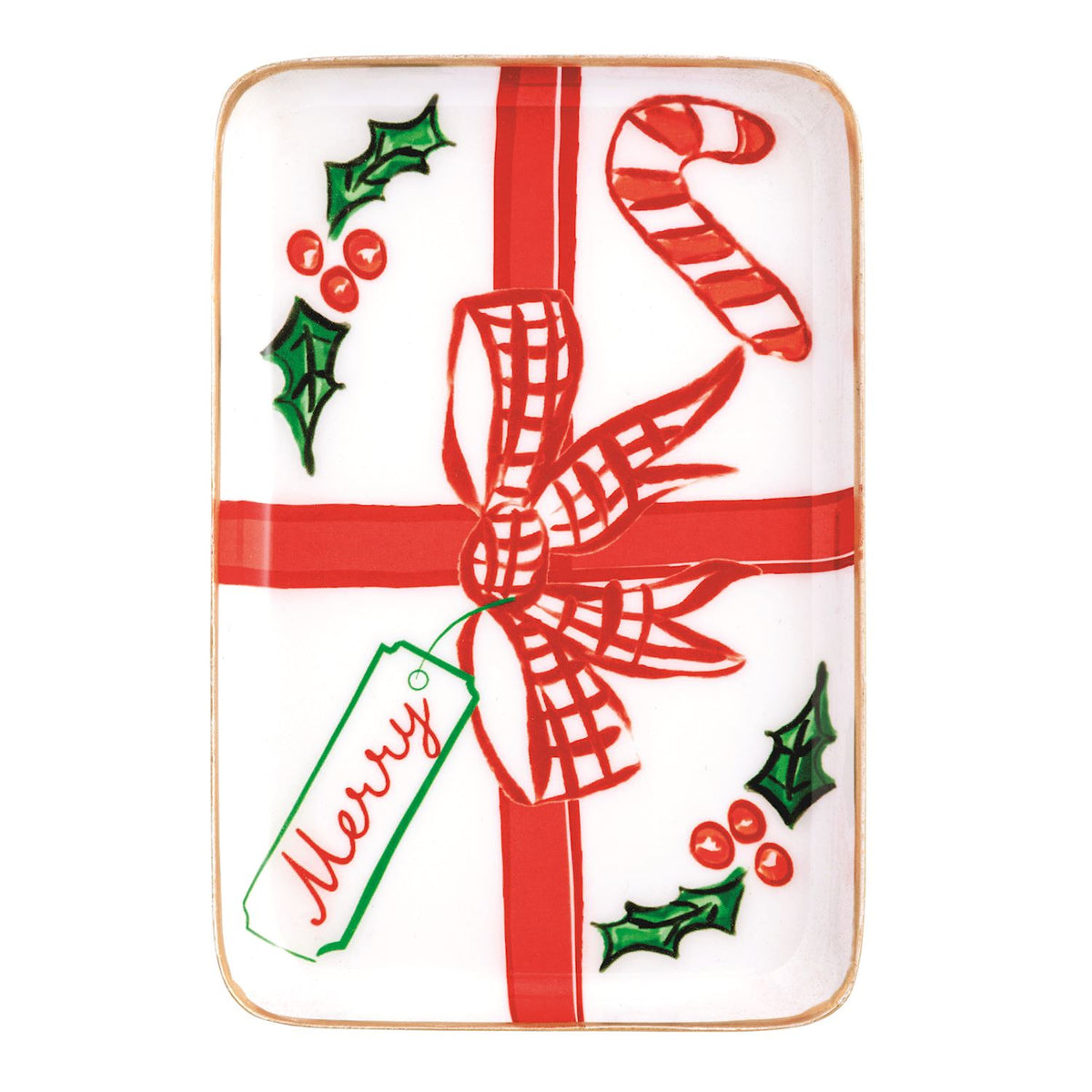 Christmas tidbit plate with a bow motif, full view