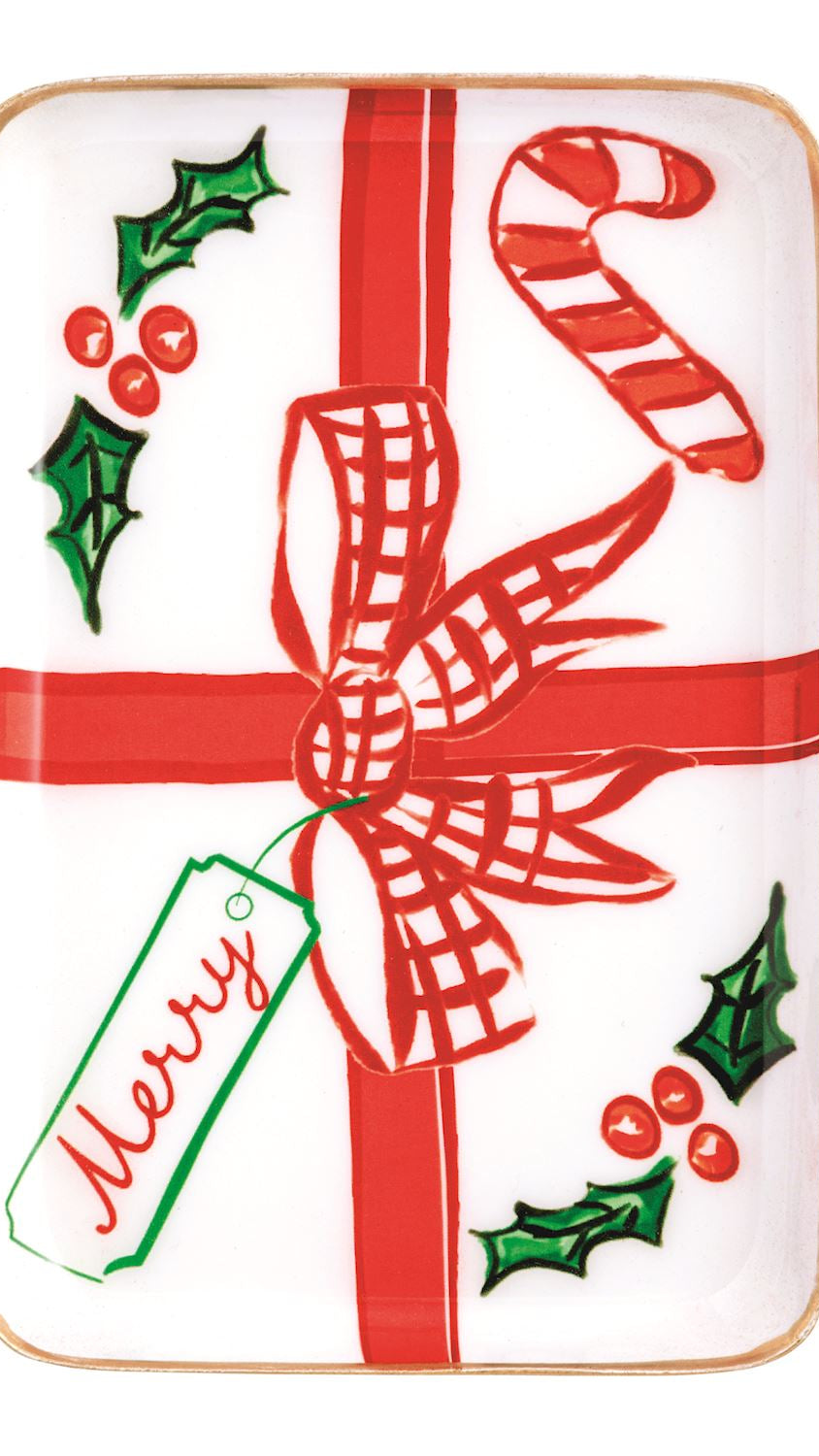 Christmas tidbit plate with a bow motif, front view