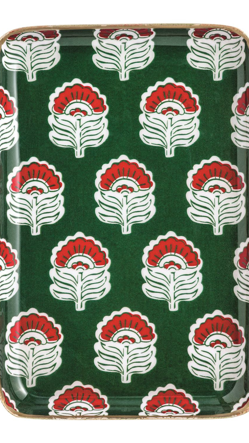 Green print Christmas tidbit plate, front view