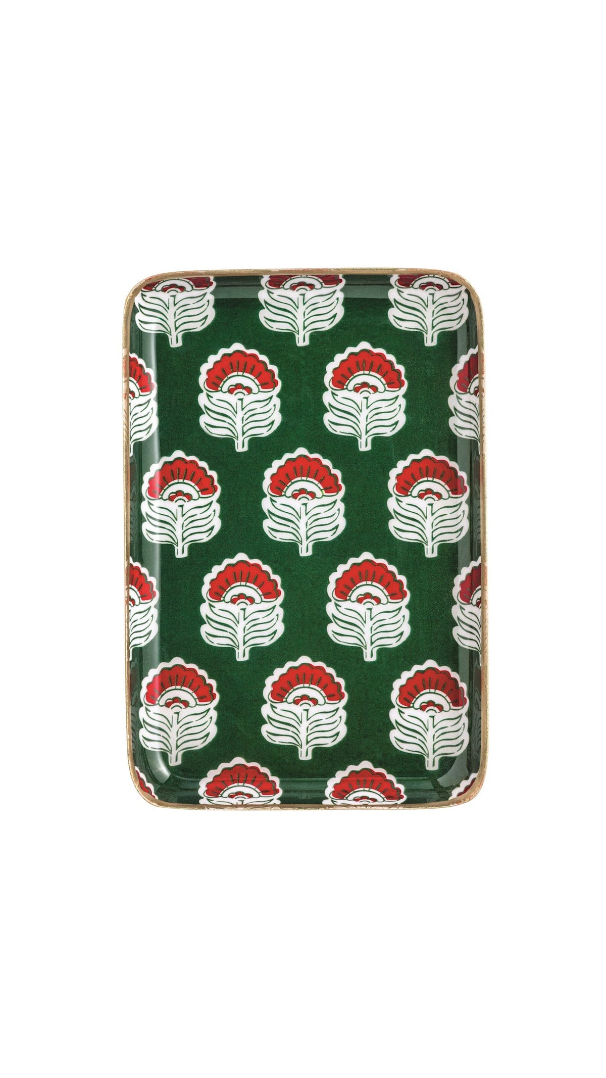 Green Print Christmas Tidbit Plate full view on white