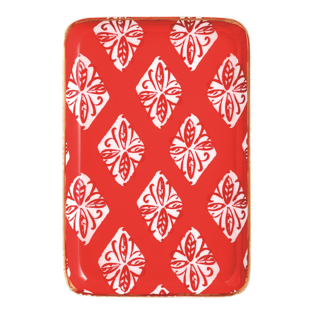 Red print Christmas tidbit plate, full view