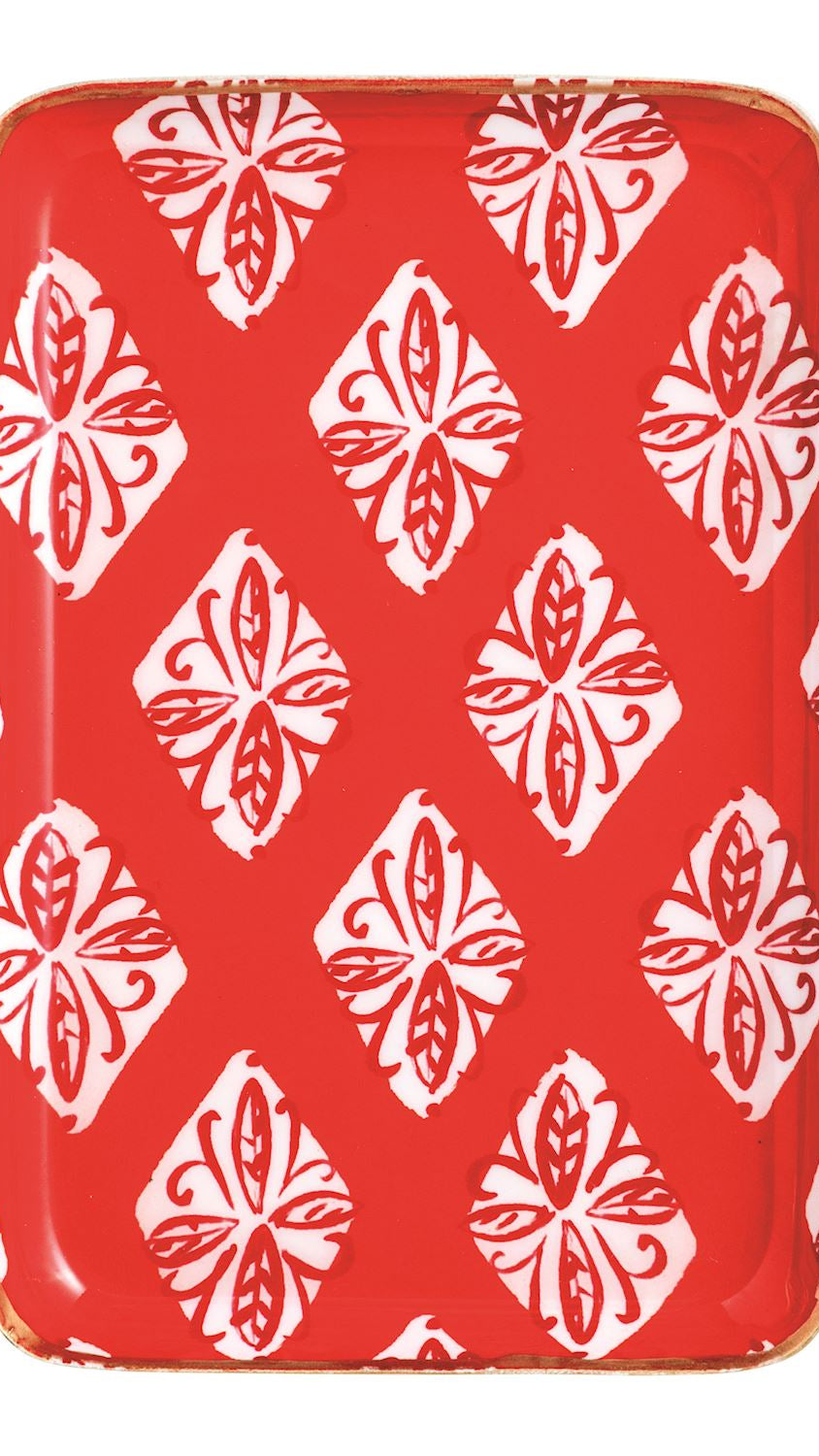 Red print Christmas tidbit plate, front view
