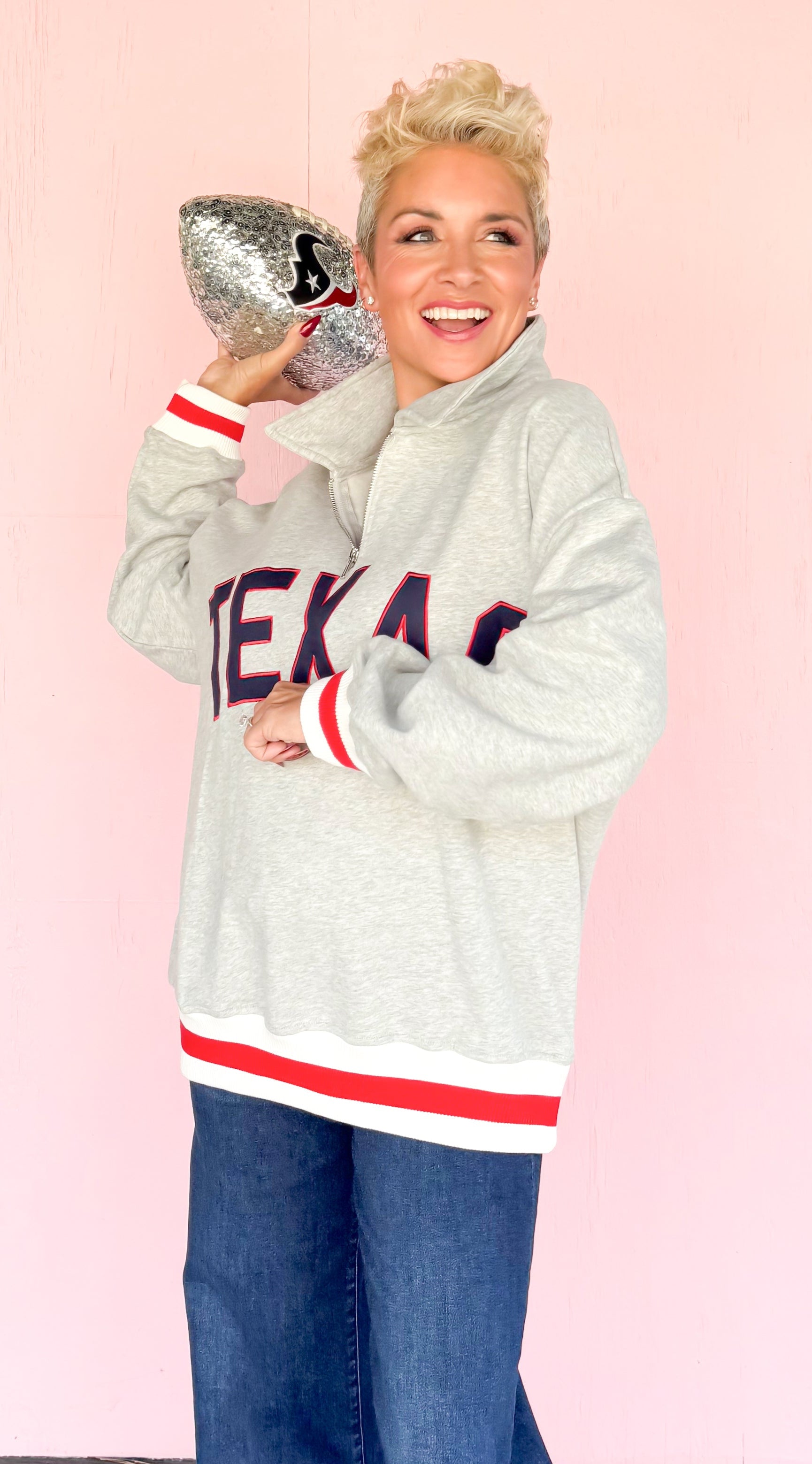 1/4 Zip"TEXAS"Sweatshirt/Grey