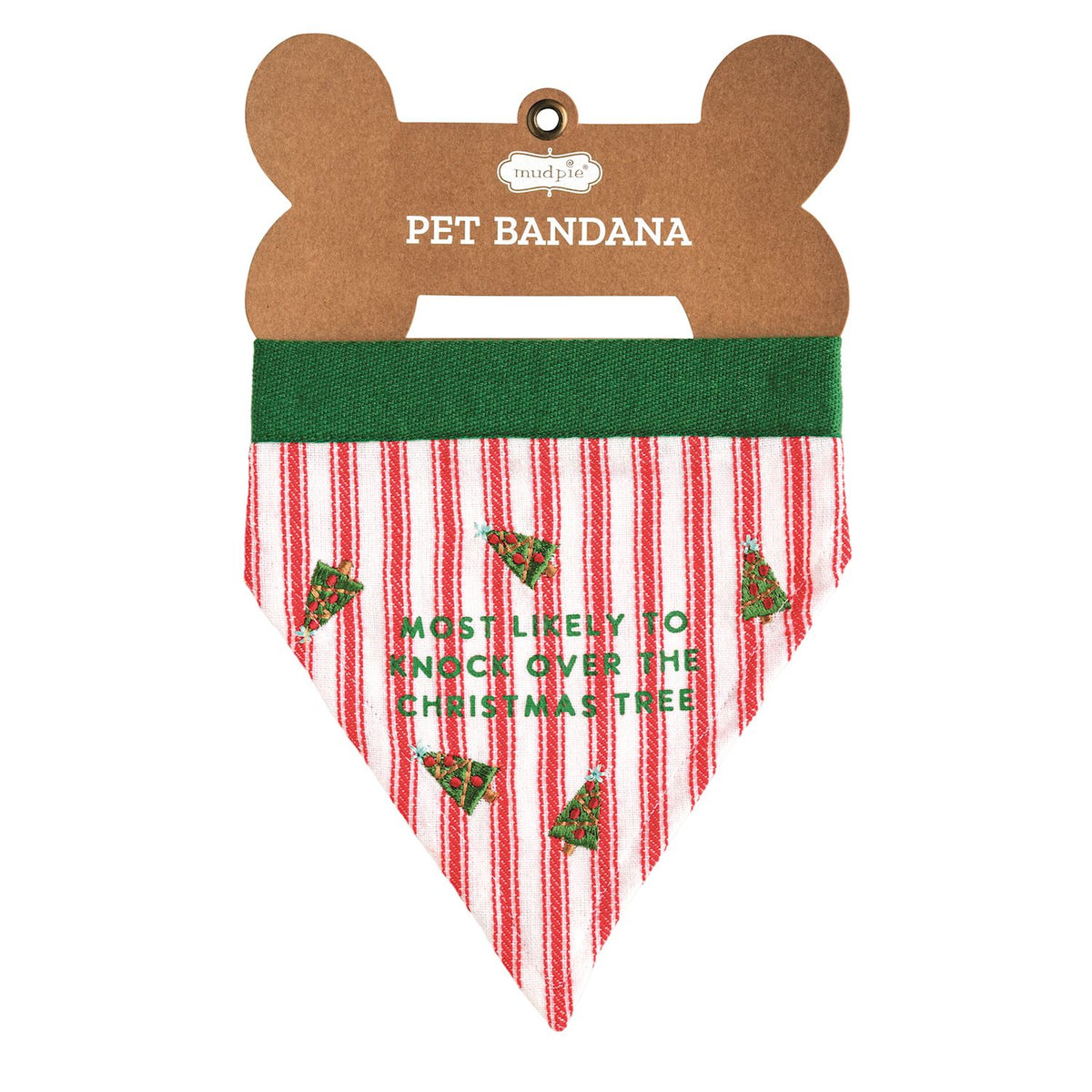 Merry Woofmas embroidered holiday pet bandana, full view