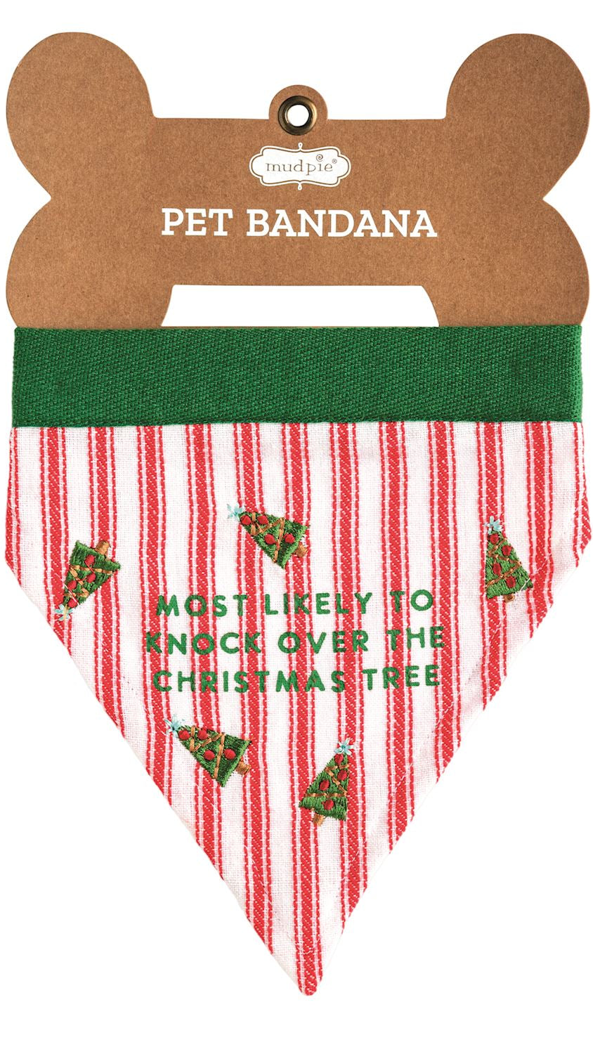 Merry Woofmas embroidered holiday pet bandana, front view