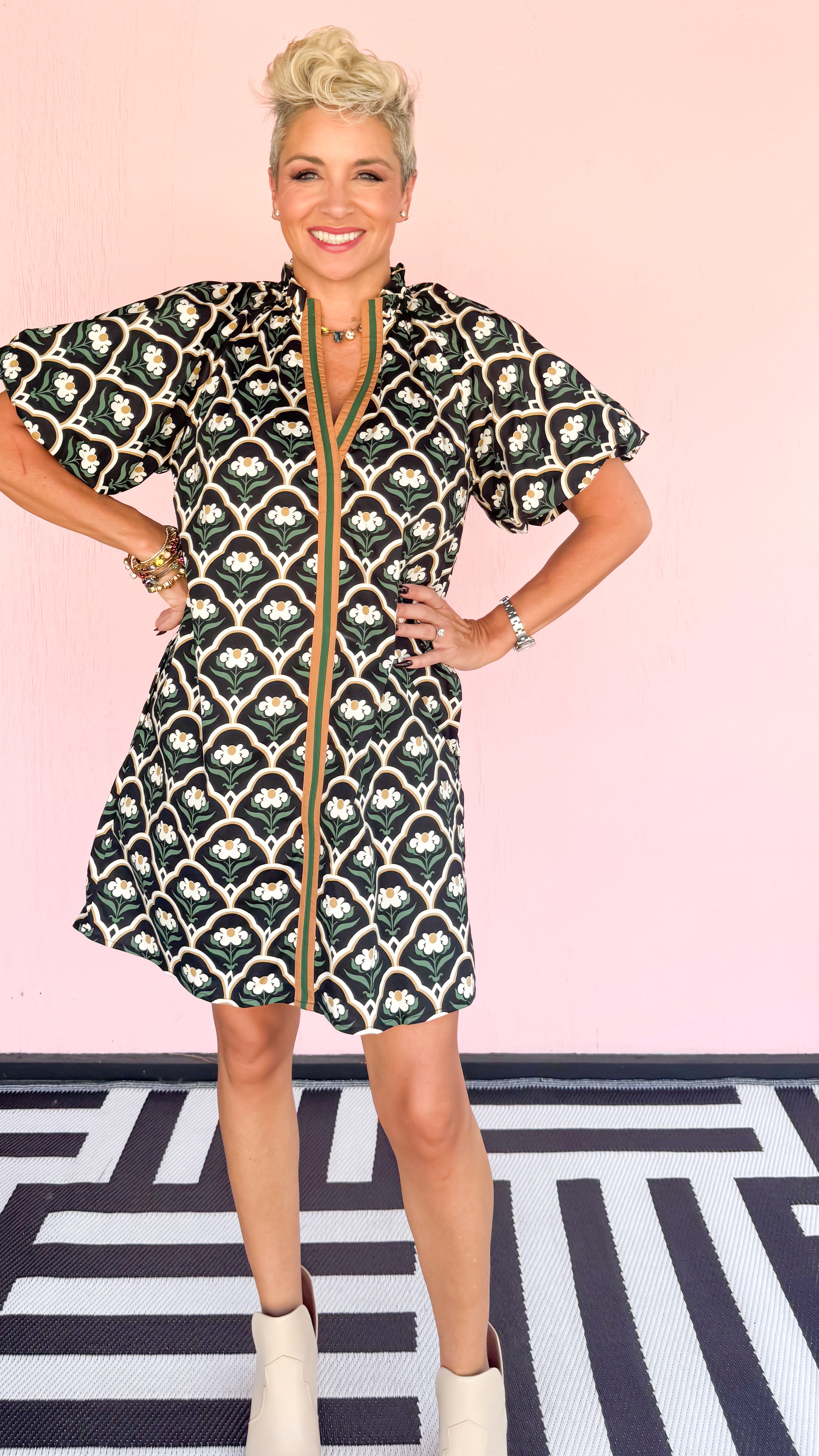 Sofia Bubble Sleeve Short Dress/Black