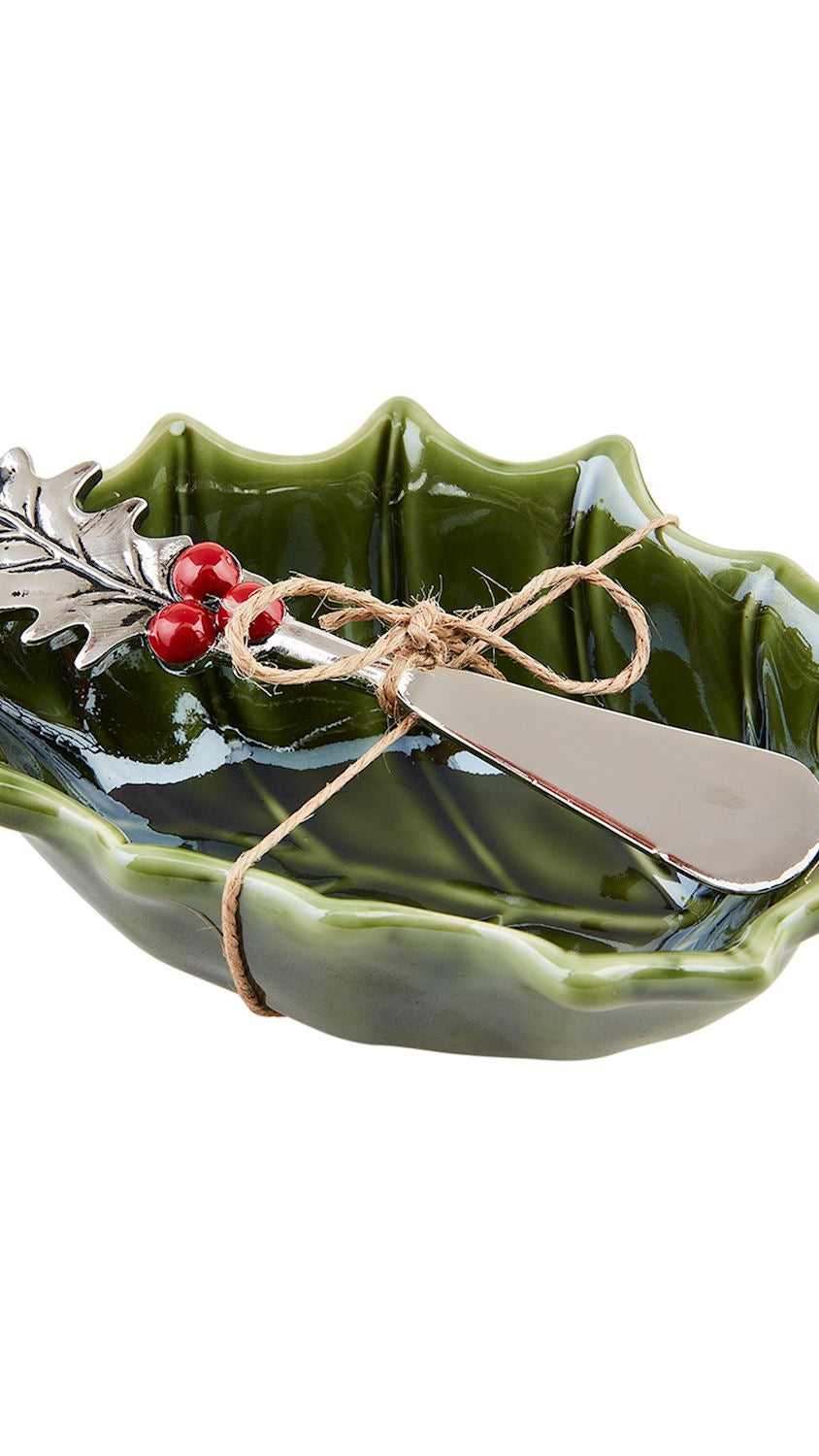 Set of small holly-trimmed ceramic tidbit bowls, front view