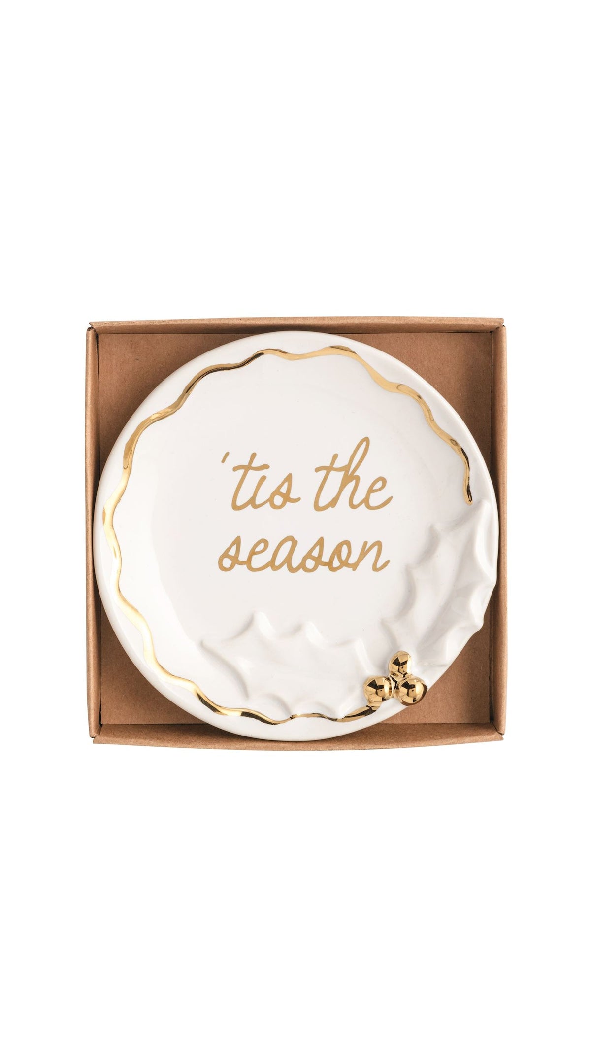 Holly Gold Trinket Dish full view on white