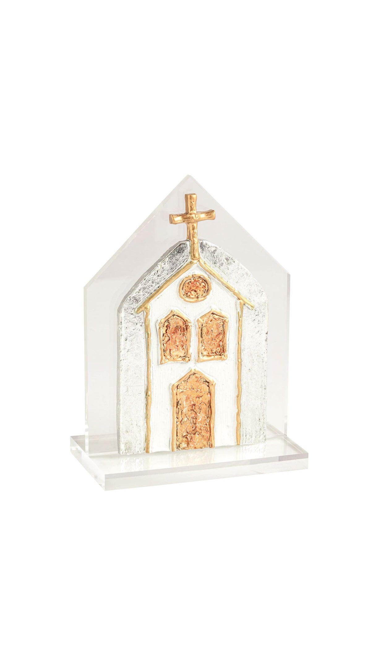 Gold on Silver Acrylic Church full view on white