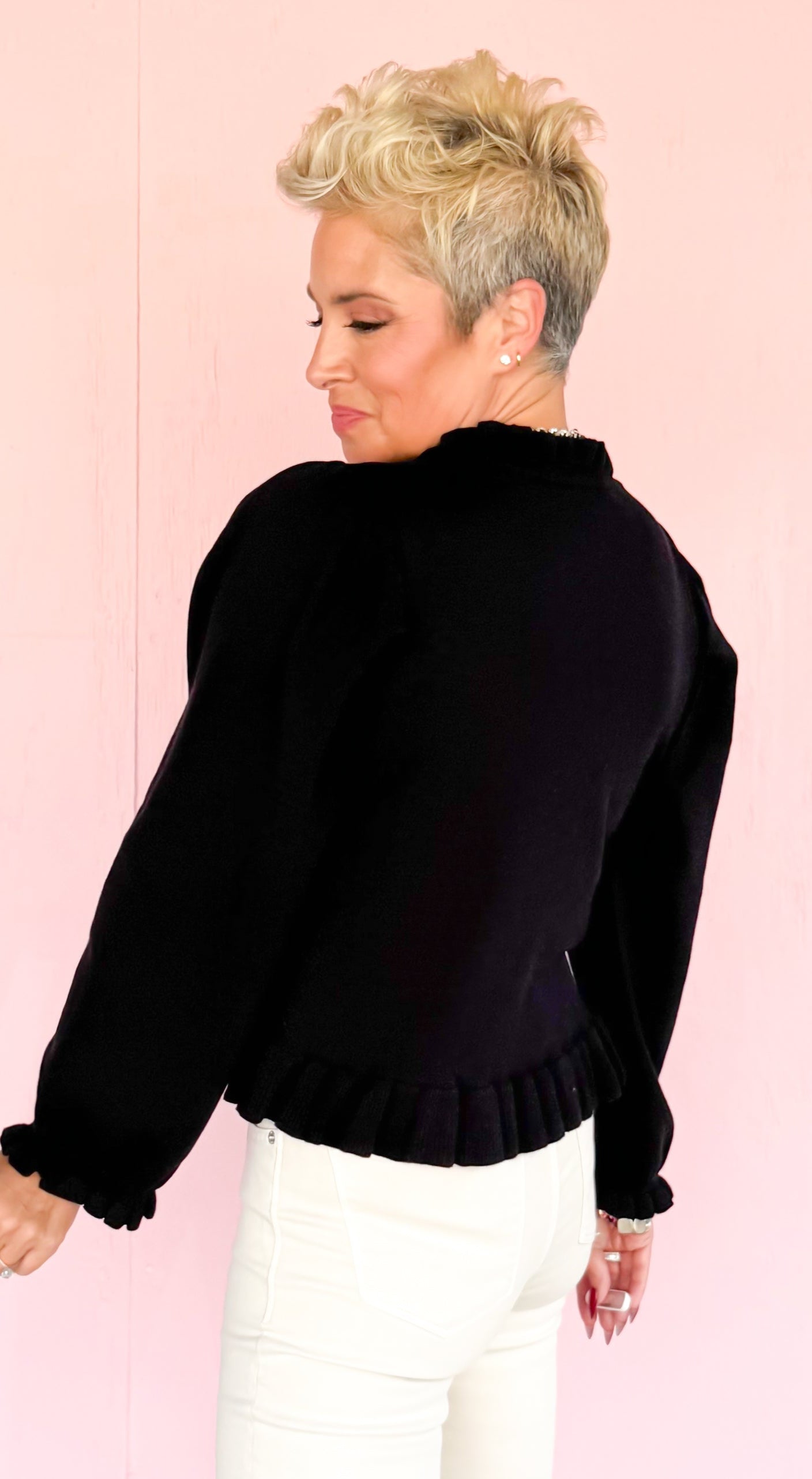 Ruffle Edge Cardigan/Black