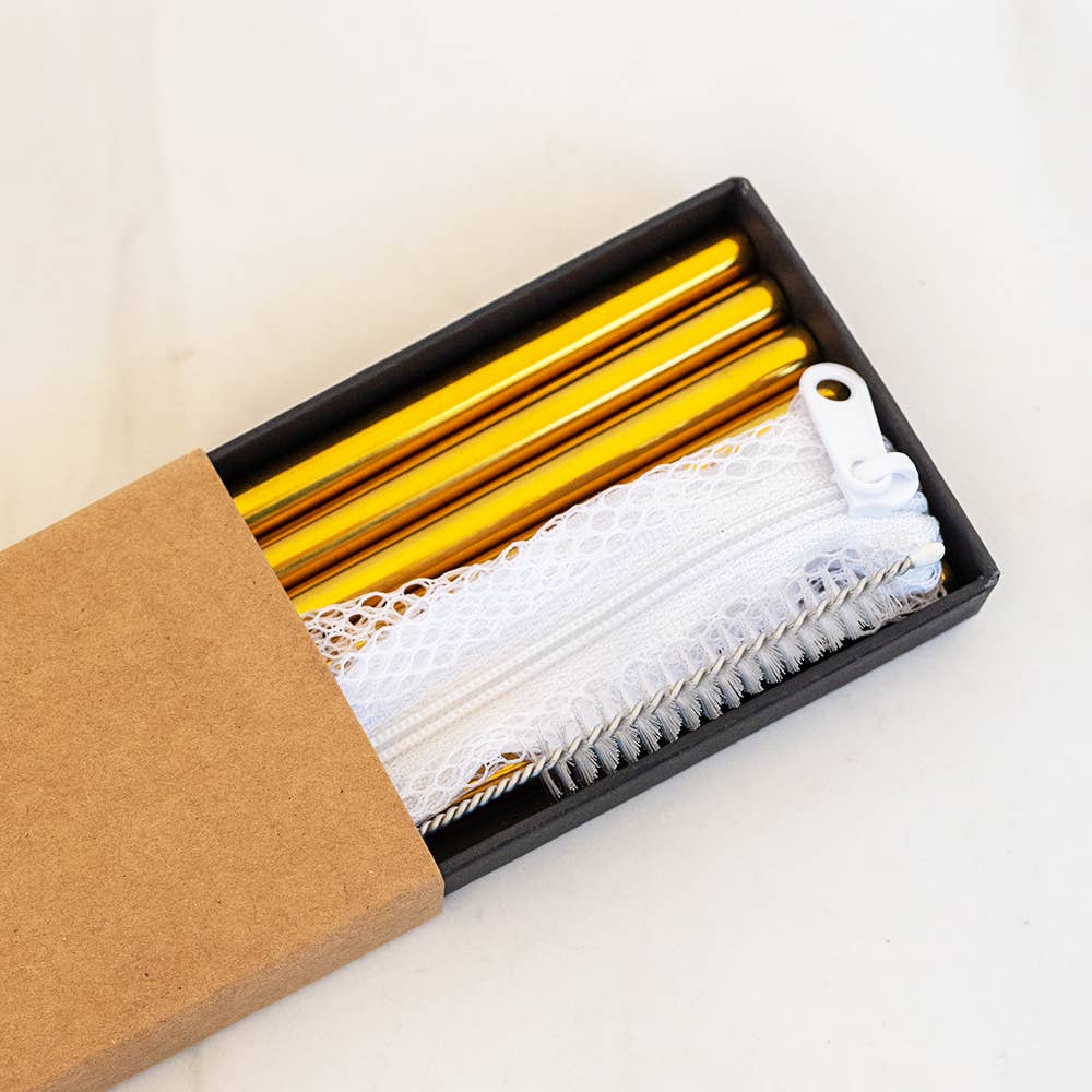 Metal Cocktail Straws - Standard Set of 6, Gold - The BLVD