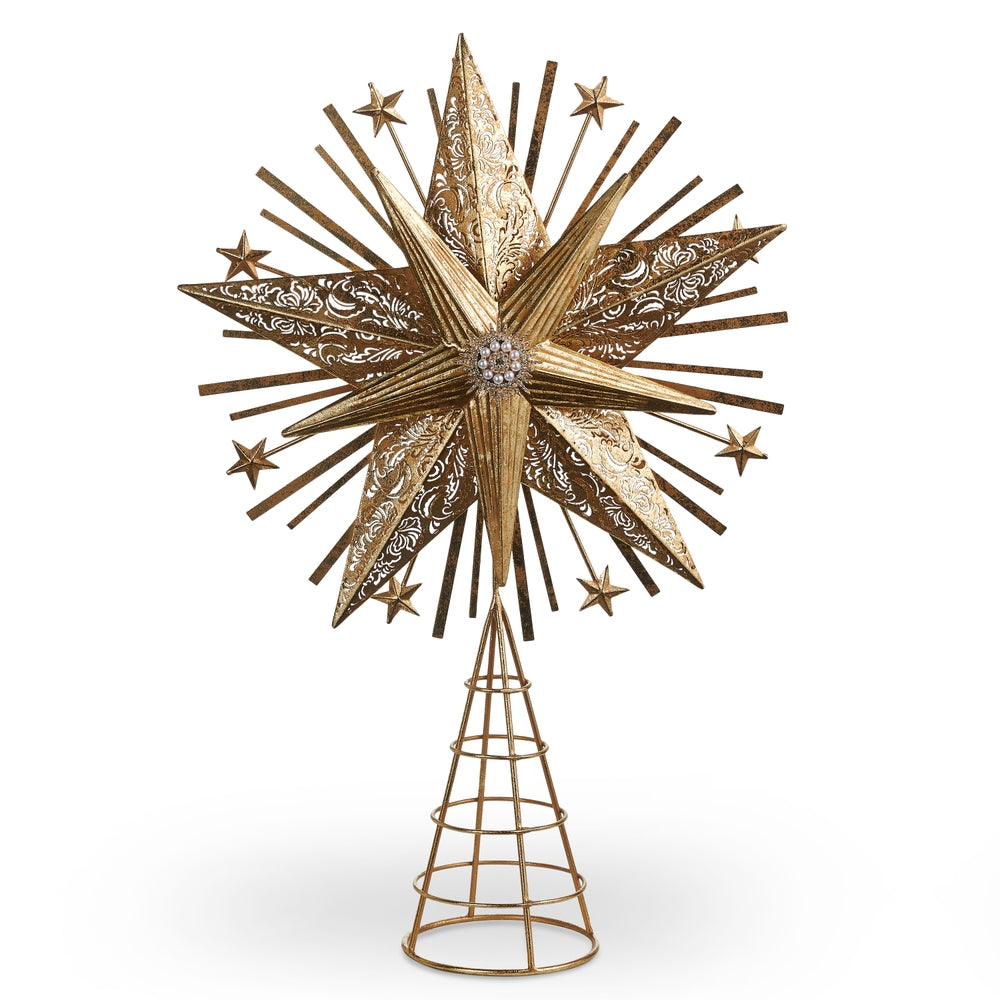 21.5 inch gold starburst Christmas tree topper, full view