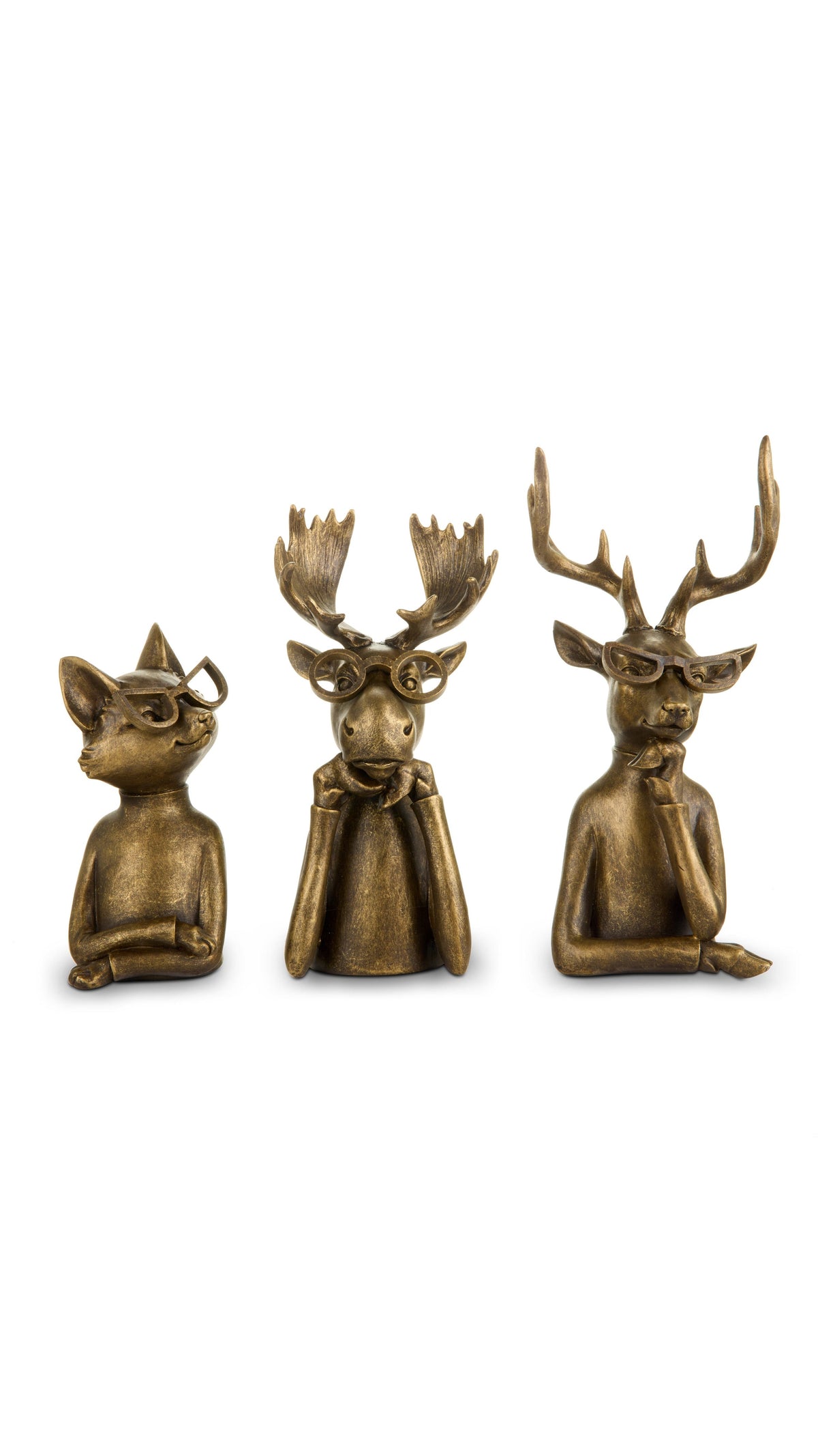 Woodland chic gold moose figure, full view on white